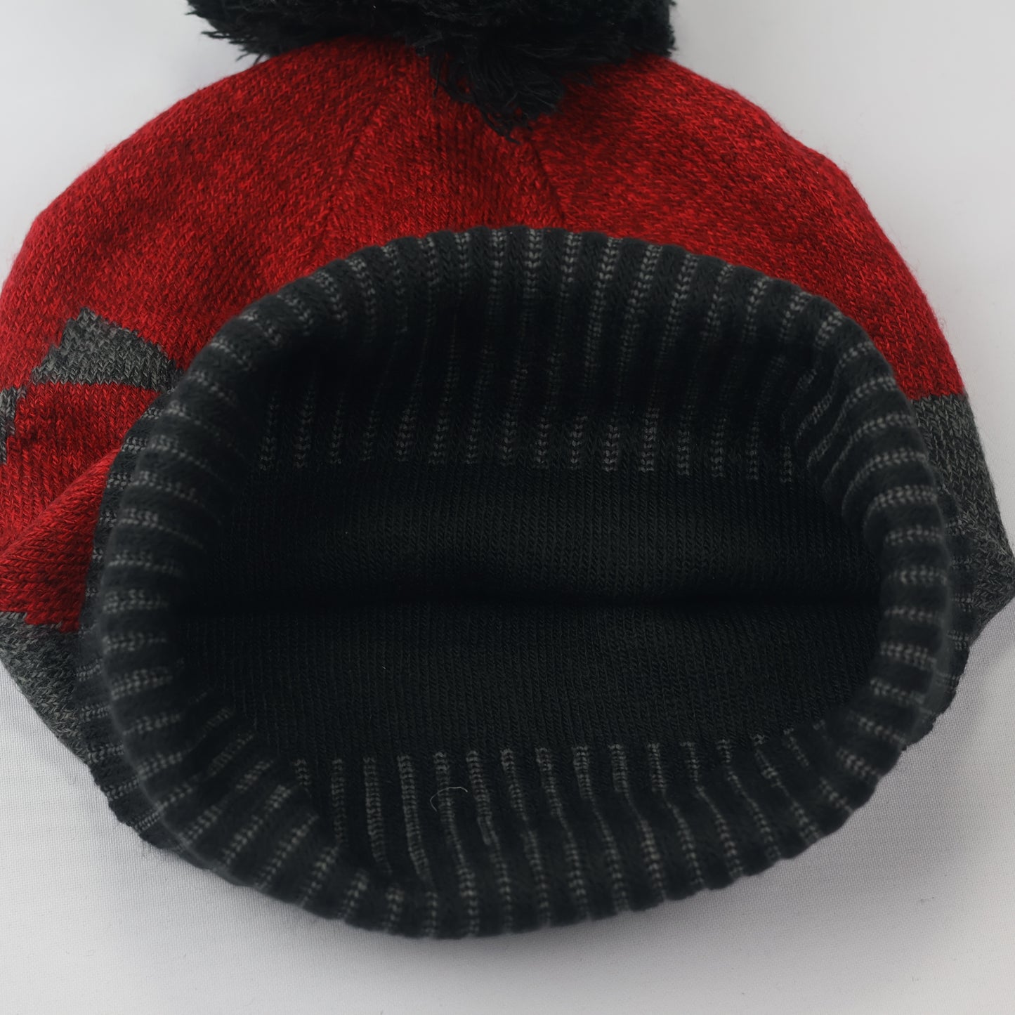 Under Armour Kids Pom Beanie | Red & Grey Winter Hat with Big Logo | Youth Size