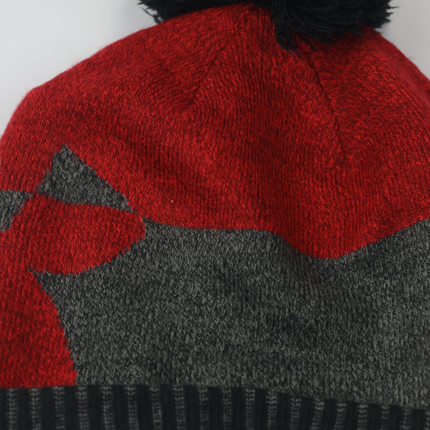 Under Armour Kids Pom Beanie | Red & Grey Winter Hat with Big Logo | Youth Size
