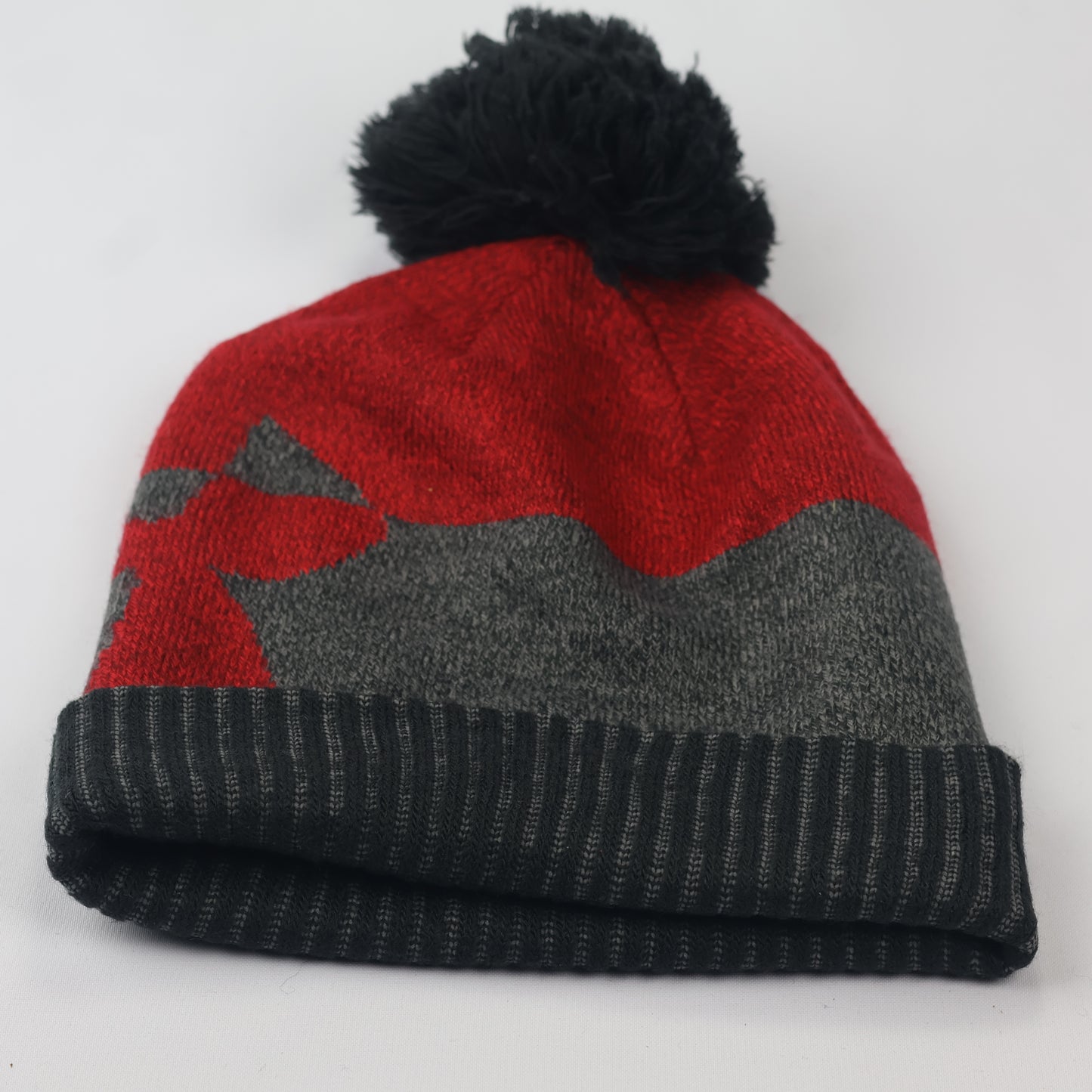 Under Armour Kids Pom Beanie | Red & Grey Winter Hat with Big Logo | Youth Size