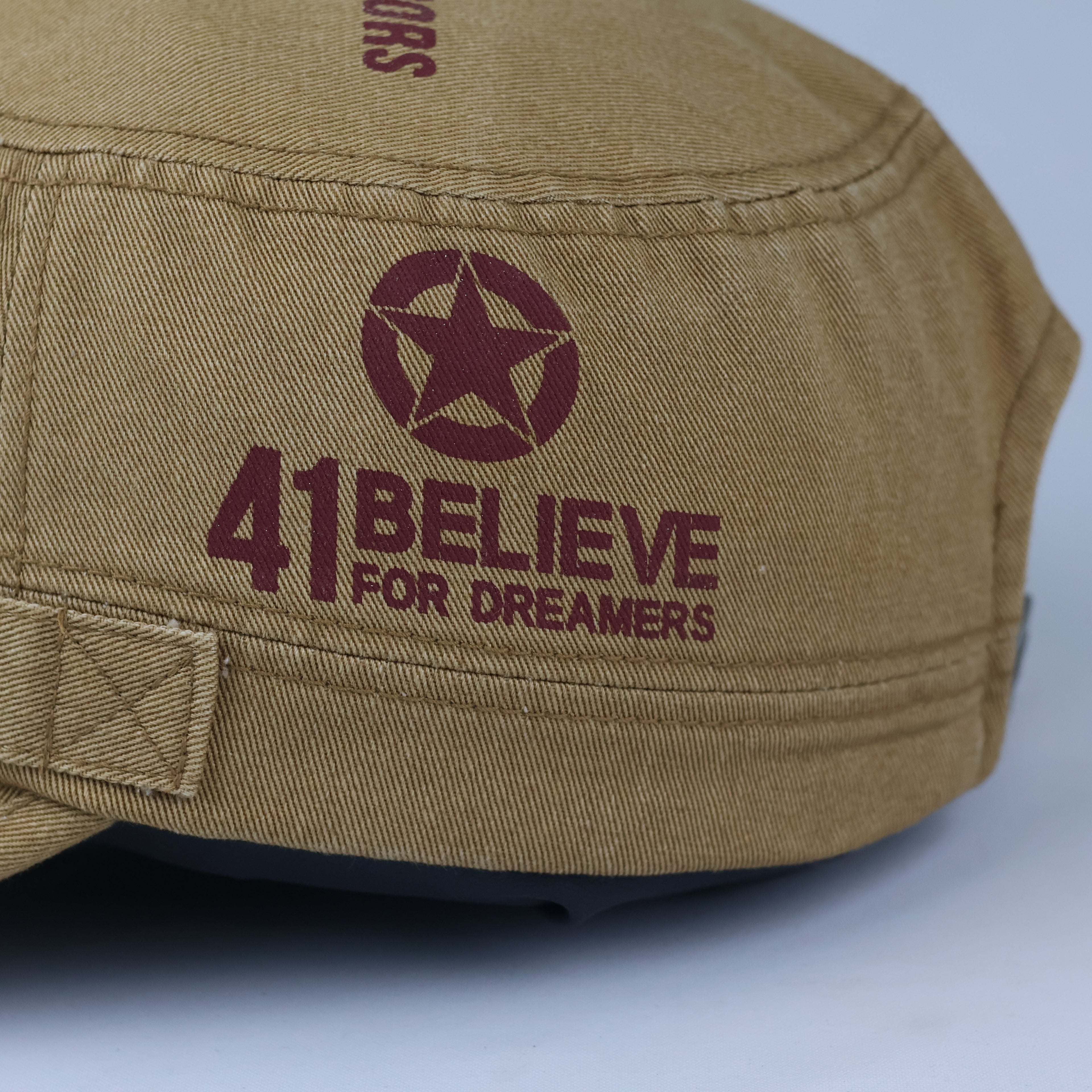 Vintage Jeep Spirit Army Style Hat - Tan Distressed Heritage Flat Top Cap