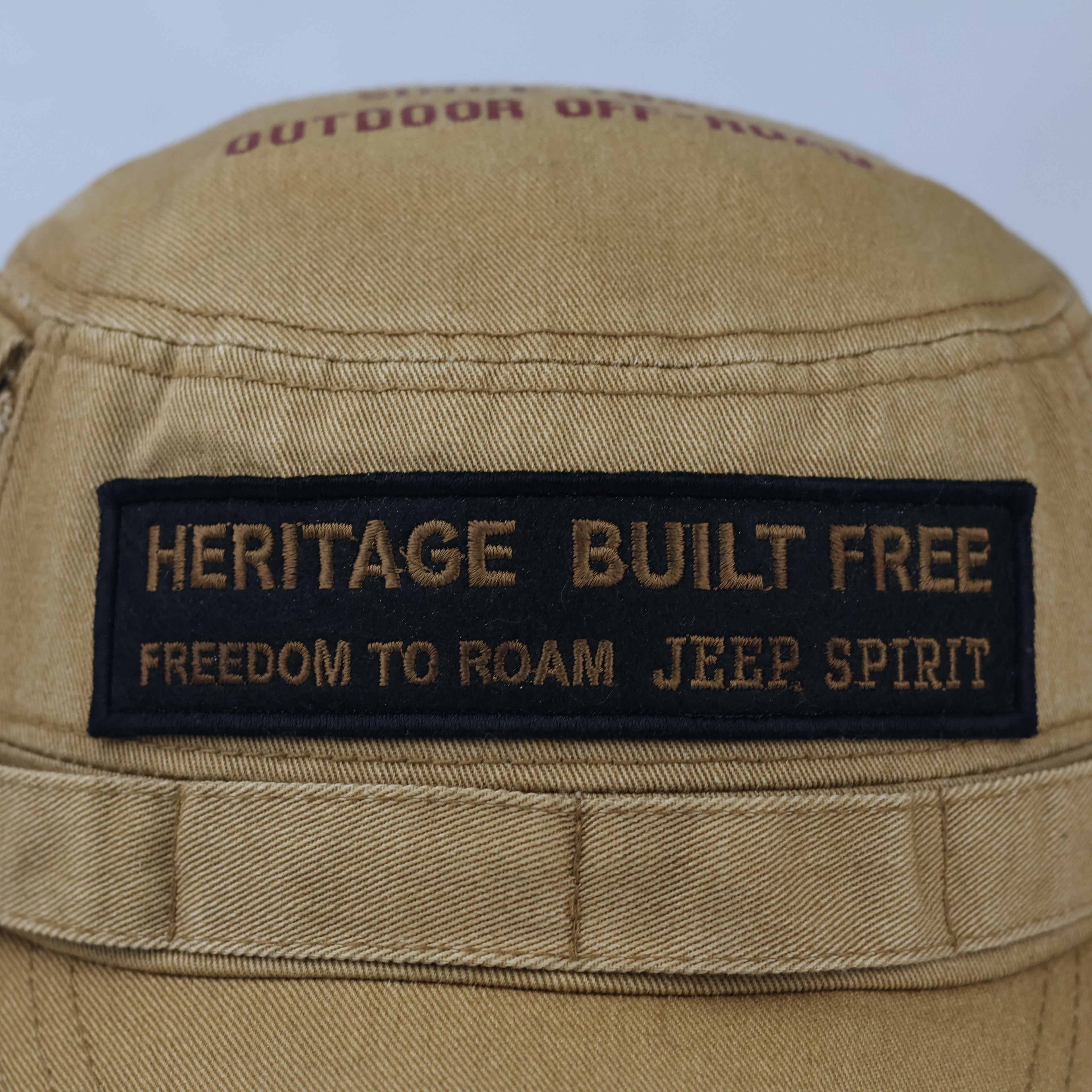 Vintage Jeep Spirit Army Style Hat - Tan Distressed Heritage Flat Top Cap