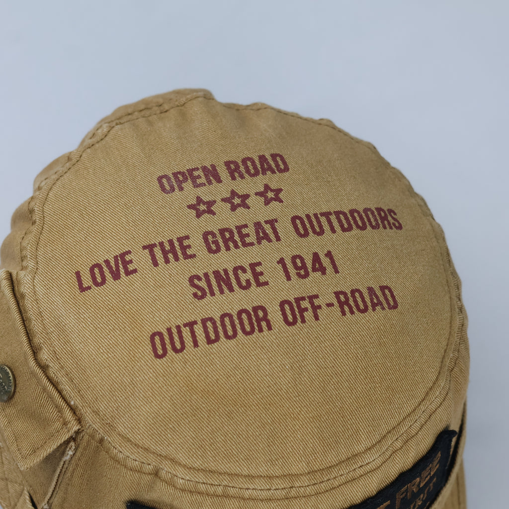 Vintage Jeep Spirit Army Style Hat - Tan Distressed Heritage Flat Top Cap