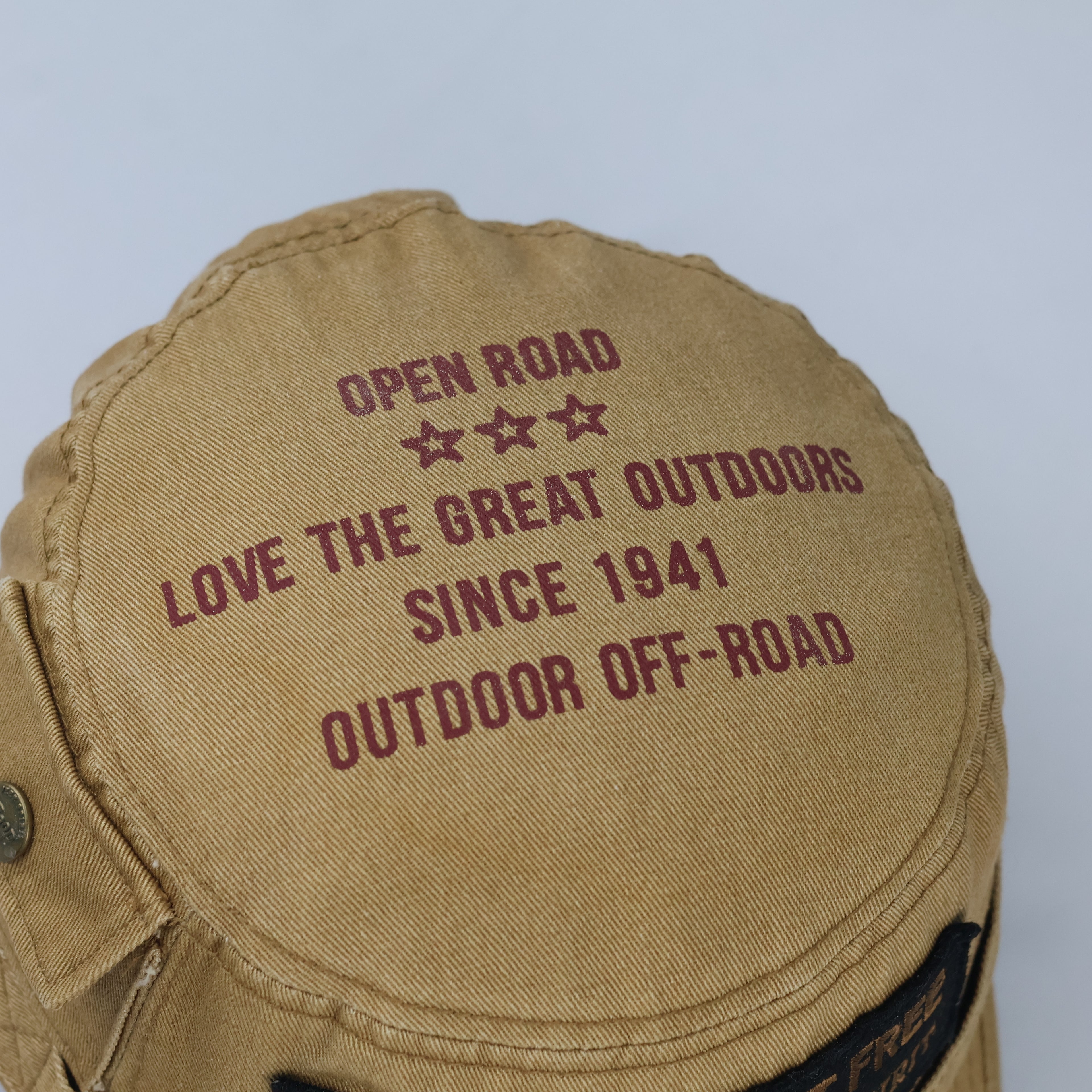 Vintage Jeep Spirit Army Style Hat - Tan Distressed Heritage Flat Top Cap