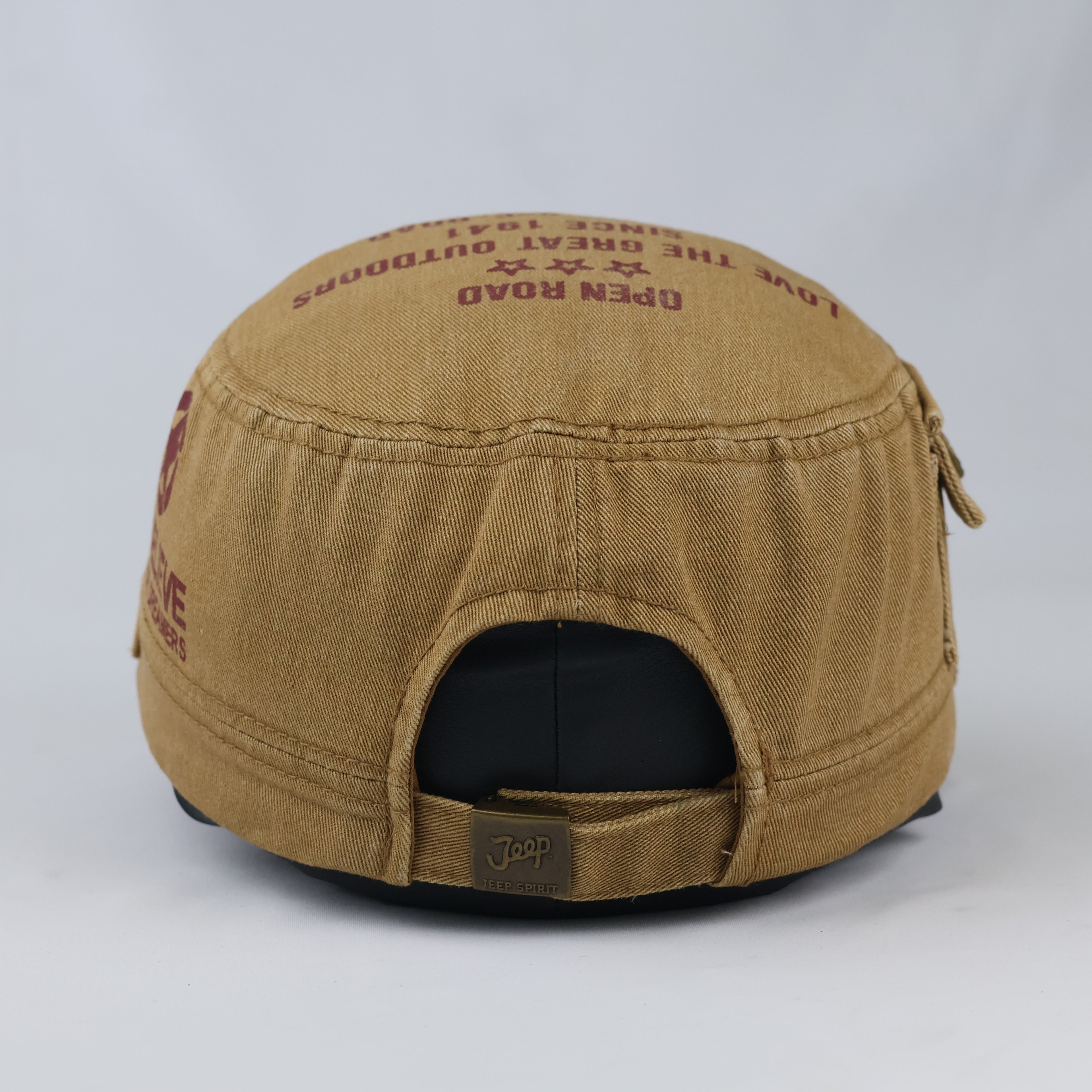 Vintage Jeep Spirit Army Style Hat - Tan Distressed Heritage Flat Top Cap