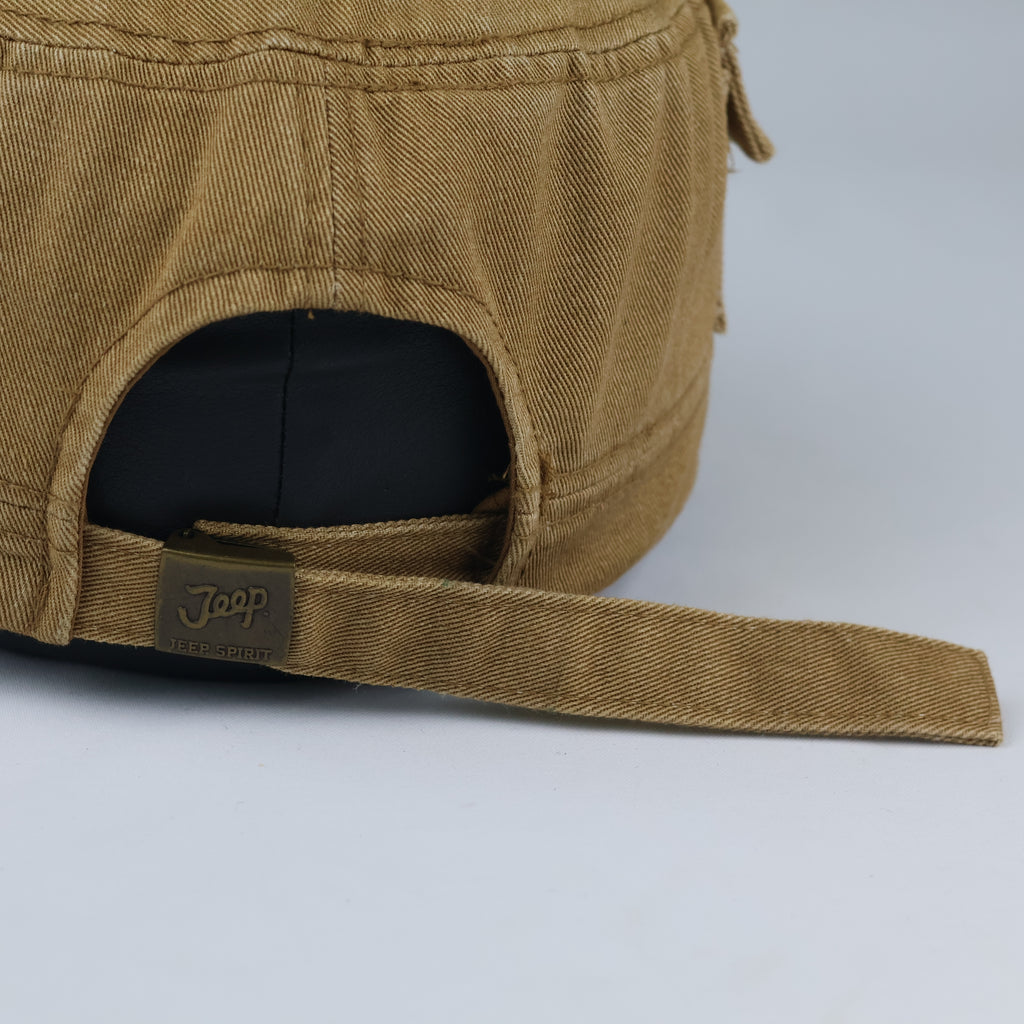 Vintage Jeep Spirit Army Style Hat - Tan Distressed Heritage Flat Top Cap