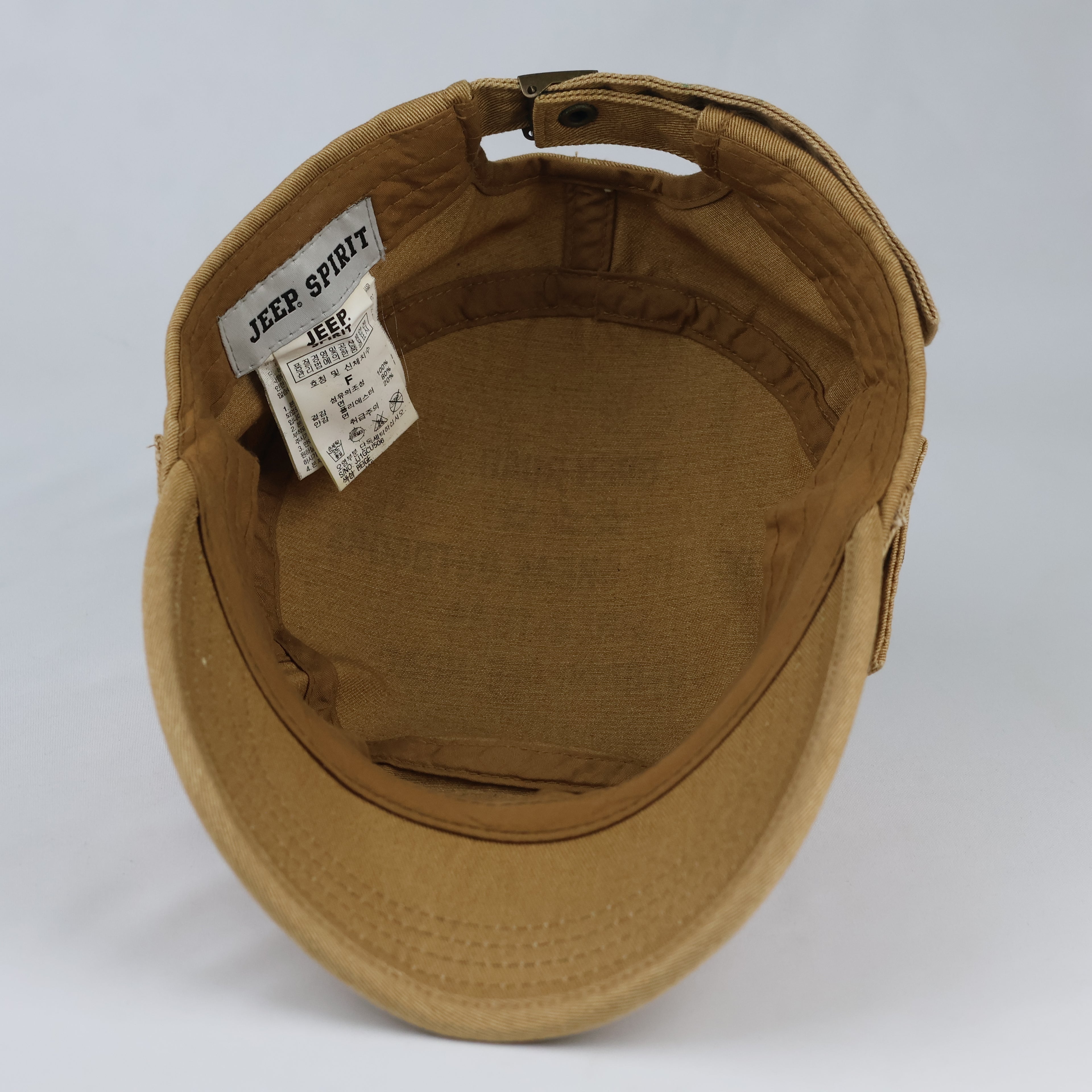 Vintage Jeep Spirit Army Style Hat - Tan Distressed Heritage Flat Top Cap