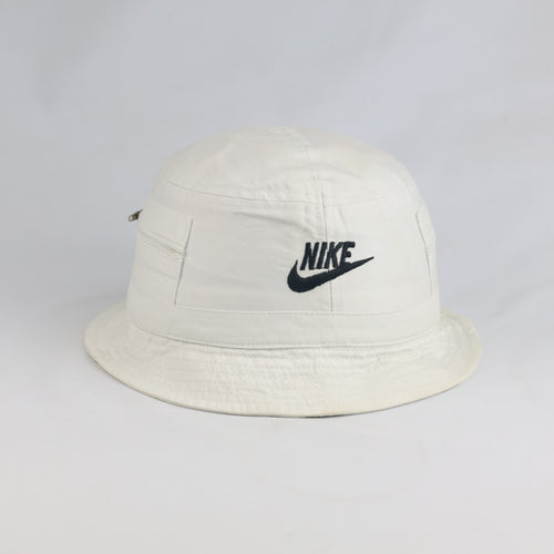 Thrifted Nike Embroidered White Bucket Hat with Side Pocket (55 cm)