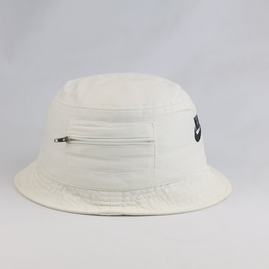 Thrifted Nike Embroidered White Bucket Hat with Side Pocket (55 cm)