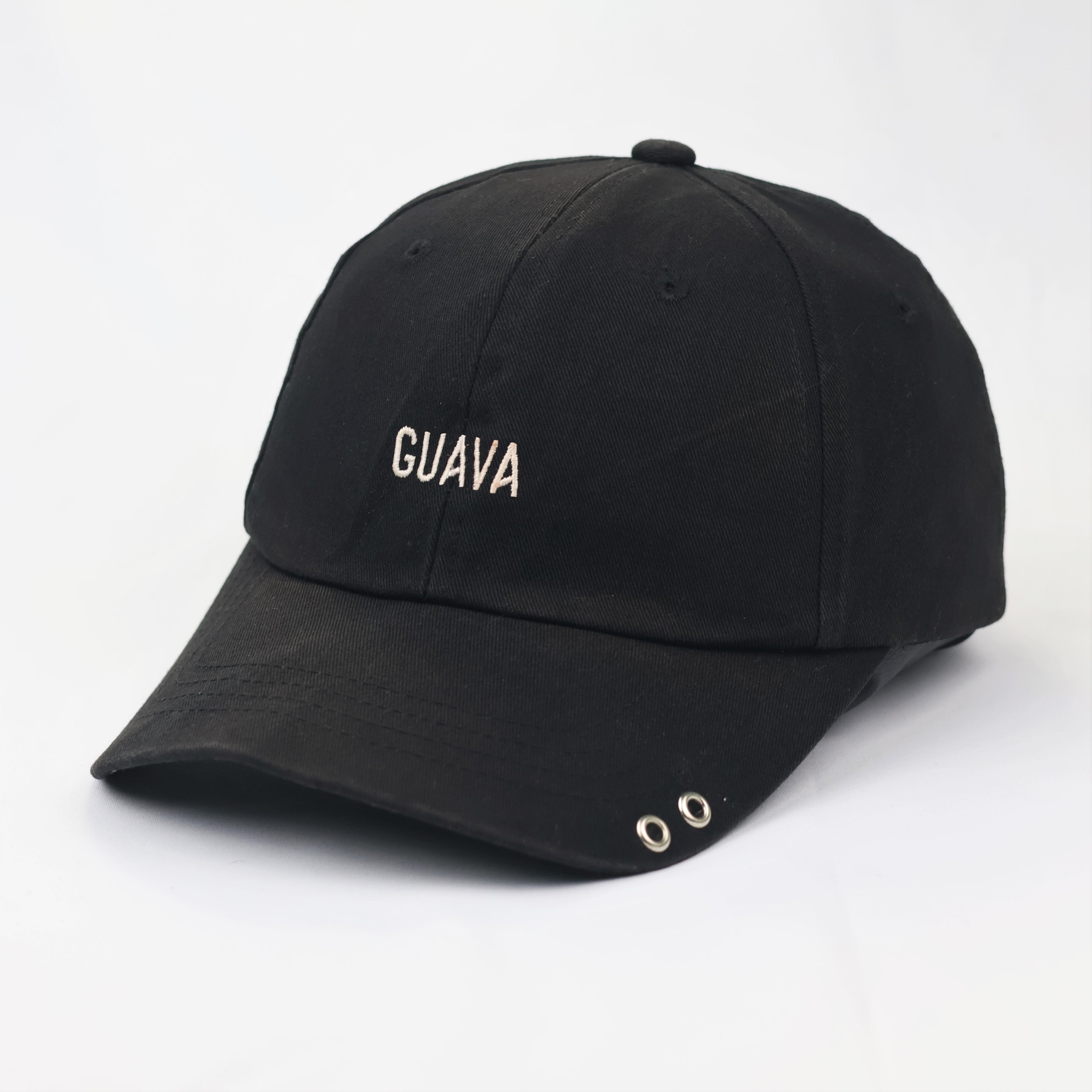 Loevenich Street Style "GUAVA" Thrifted Hat – Black Cap with Pierced Brim Detail