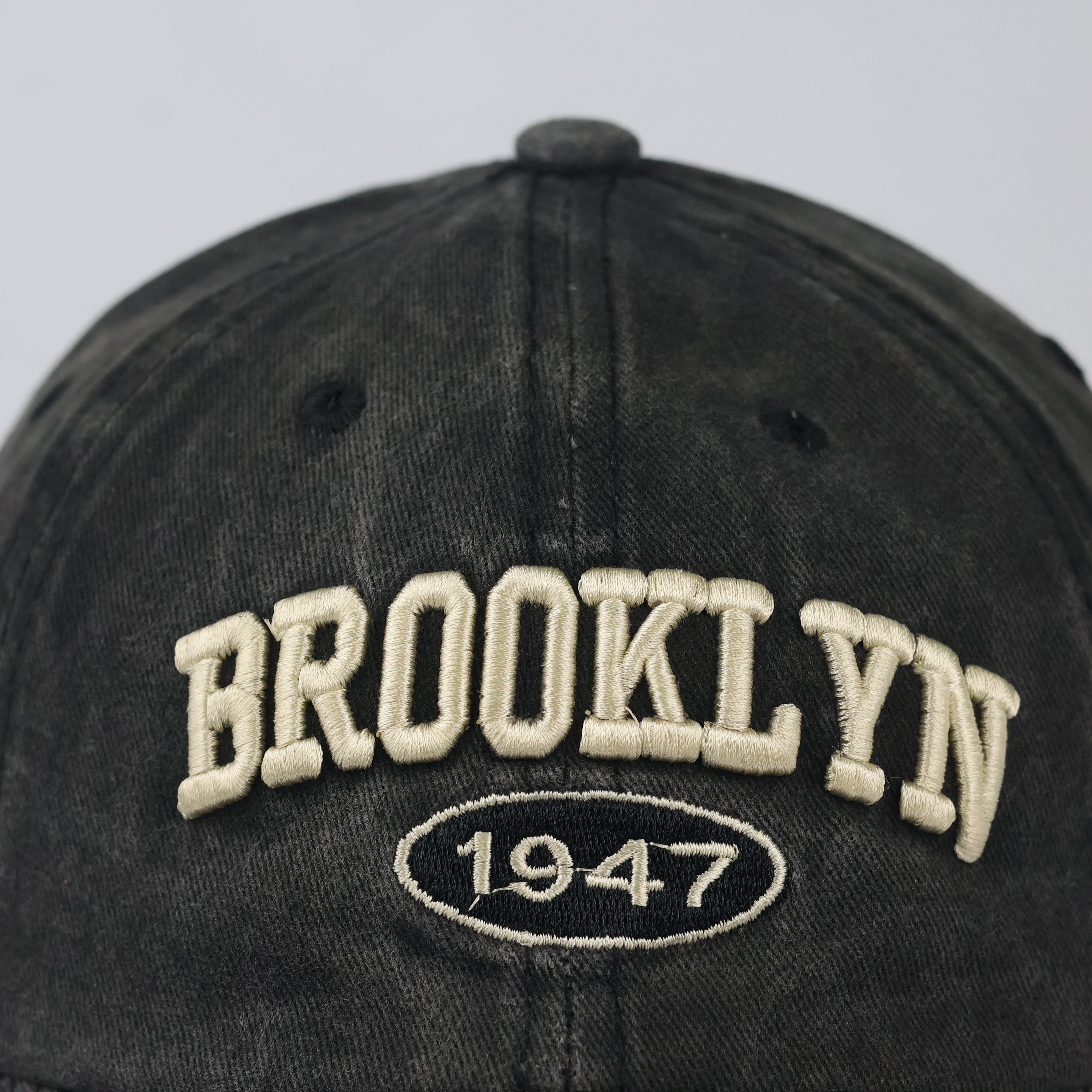 Retro Brooklyn Embroidered Graphic Cap - Acid Wash Charcoal Sport Hat