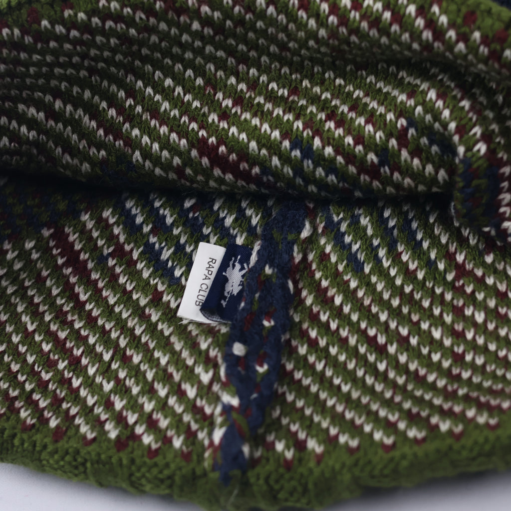Argyle Pattern Pom Pom Beanie | Navy & Green Preppy Style Knit Hat | Korean Import