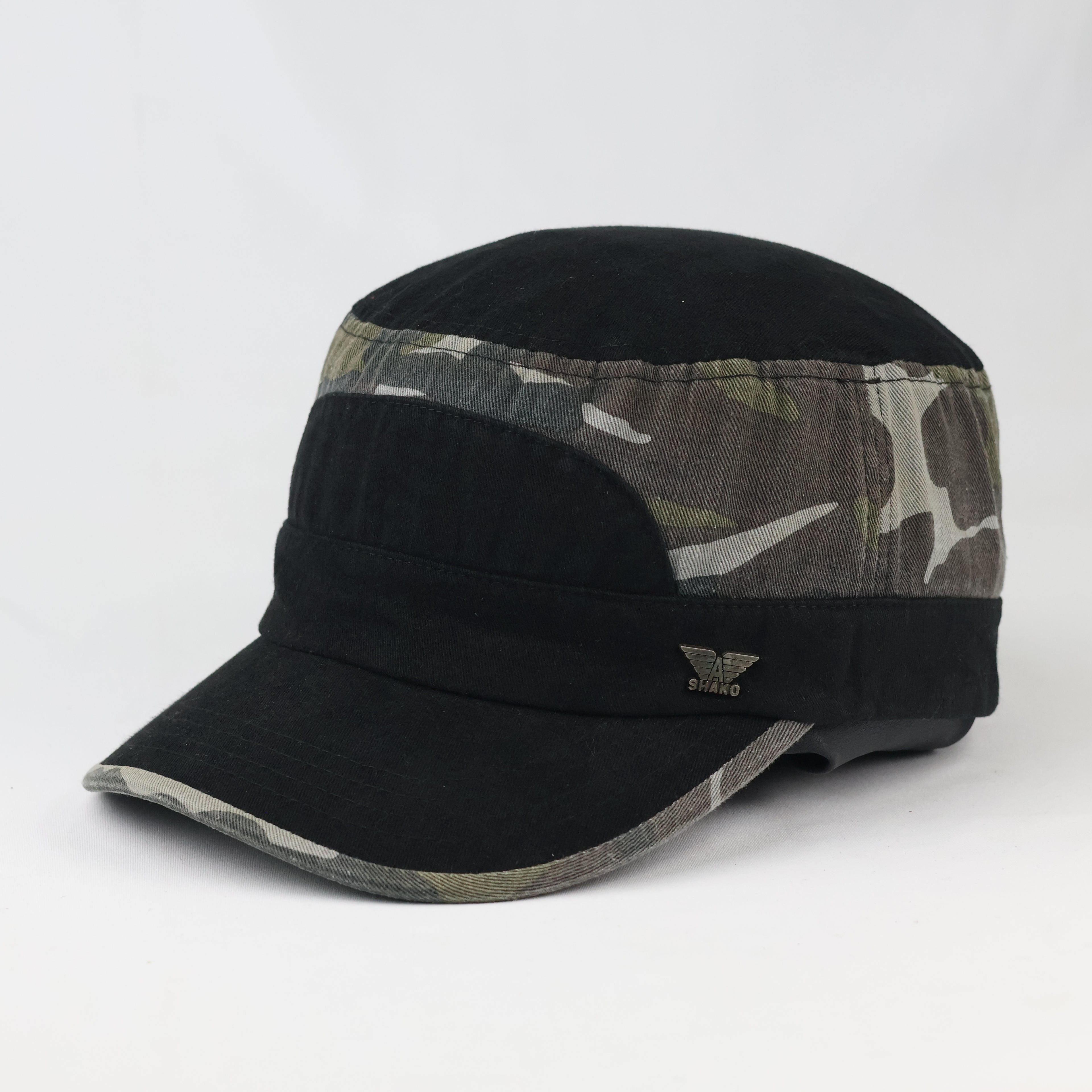Vintage Shako Camo Army Cadet Cap - Black & Woodland Patrol Hat