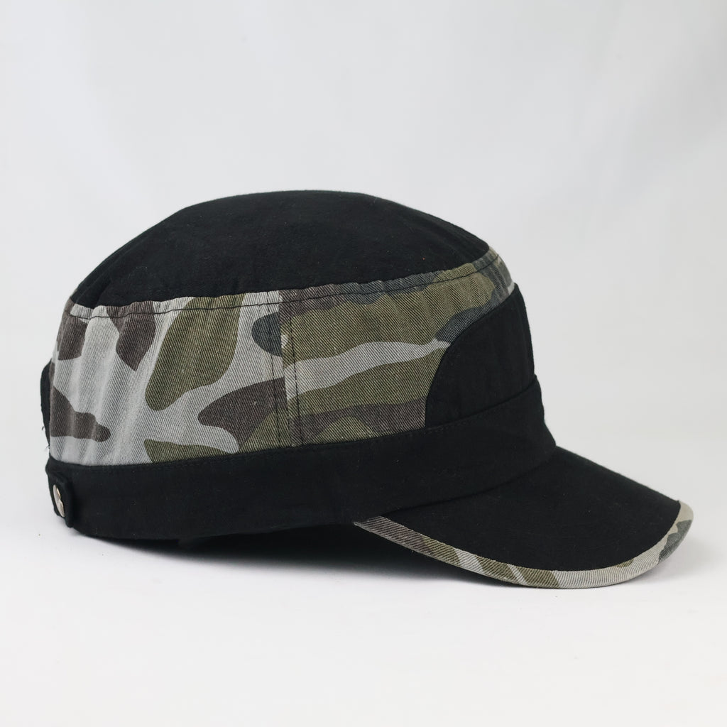Vintage Shako Camo Army Cadet Cap - Black & Woodland Patrol Hat