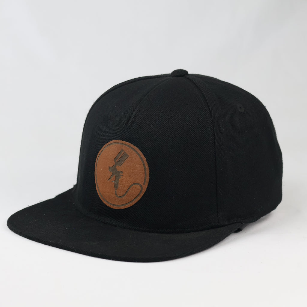 Vintage Style Beechfield Black Snapback - Engraved Leather Painter Cap