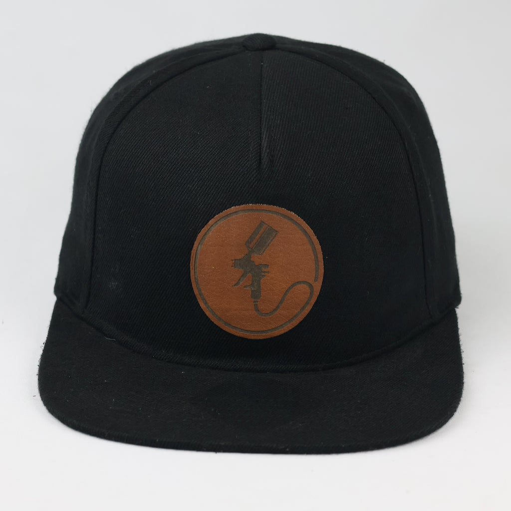 Vintage Style Beechfield Black Snapback - Engraved Leather Painter Cap