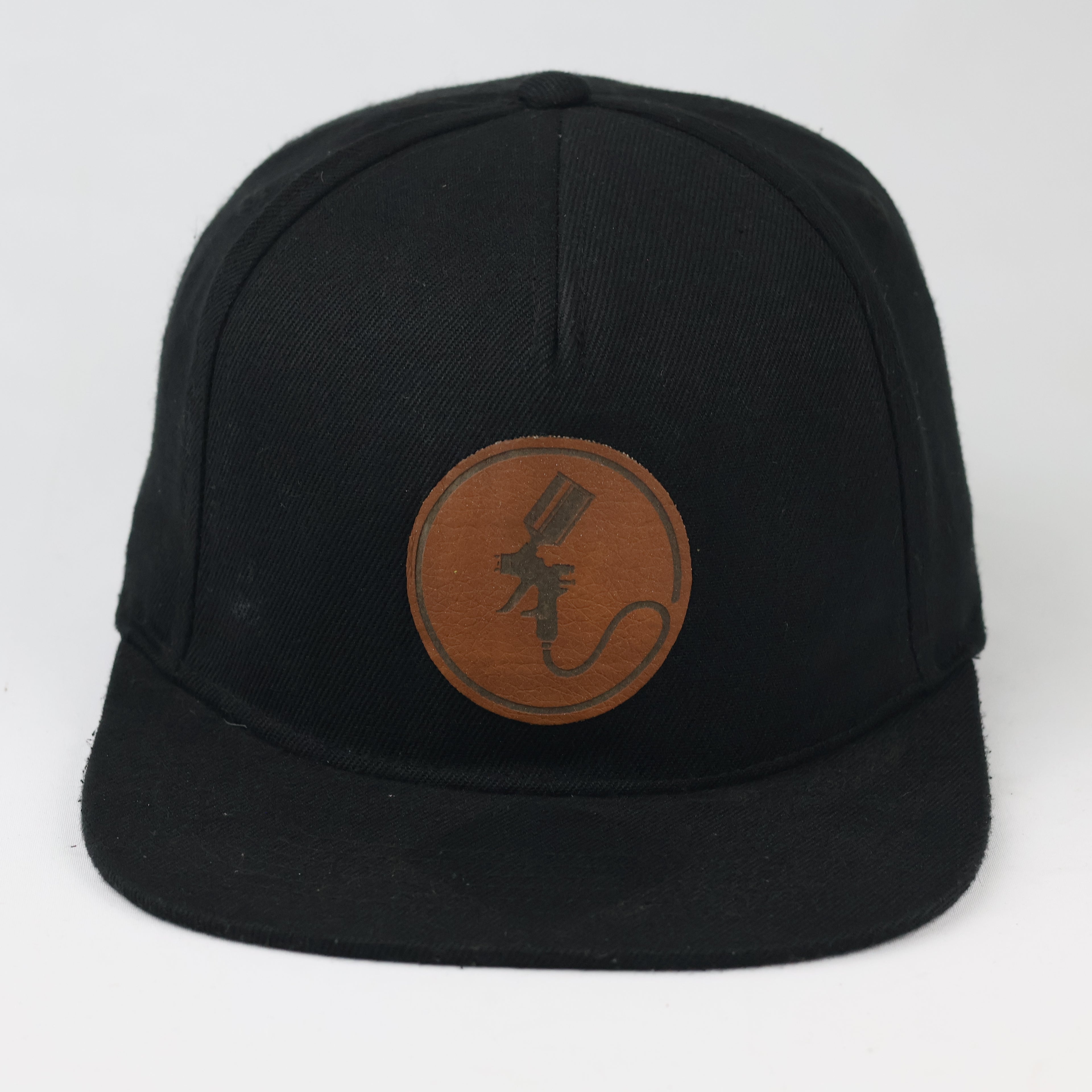 Vintage Style Beechfield Black Snapback - Engraved Leather Painter Cap
