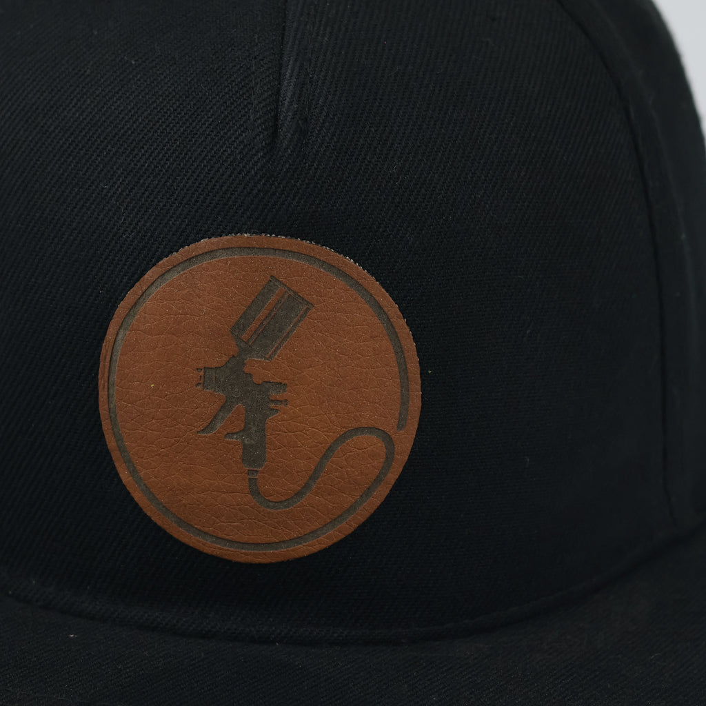 Vintage Style Beechfield Black Snapback - Engraved Leather Painter Cap