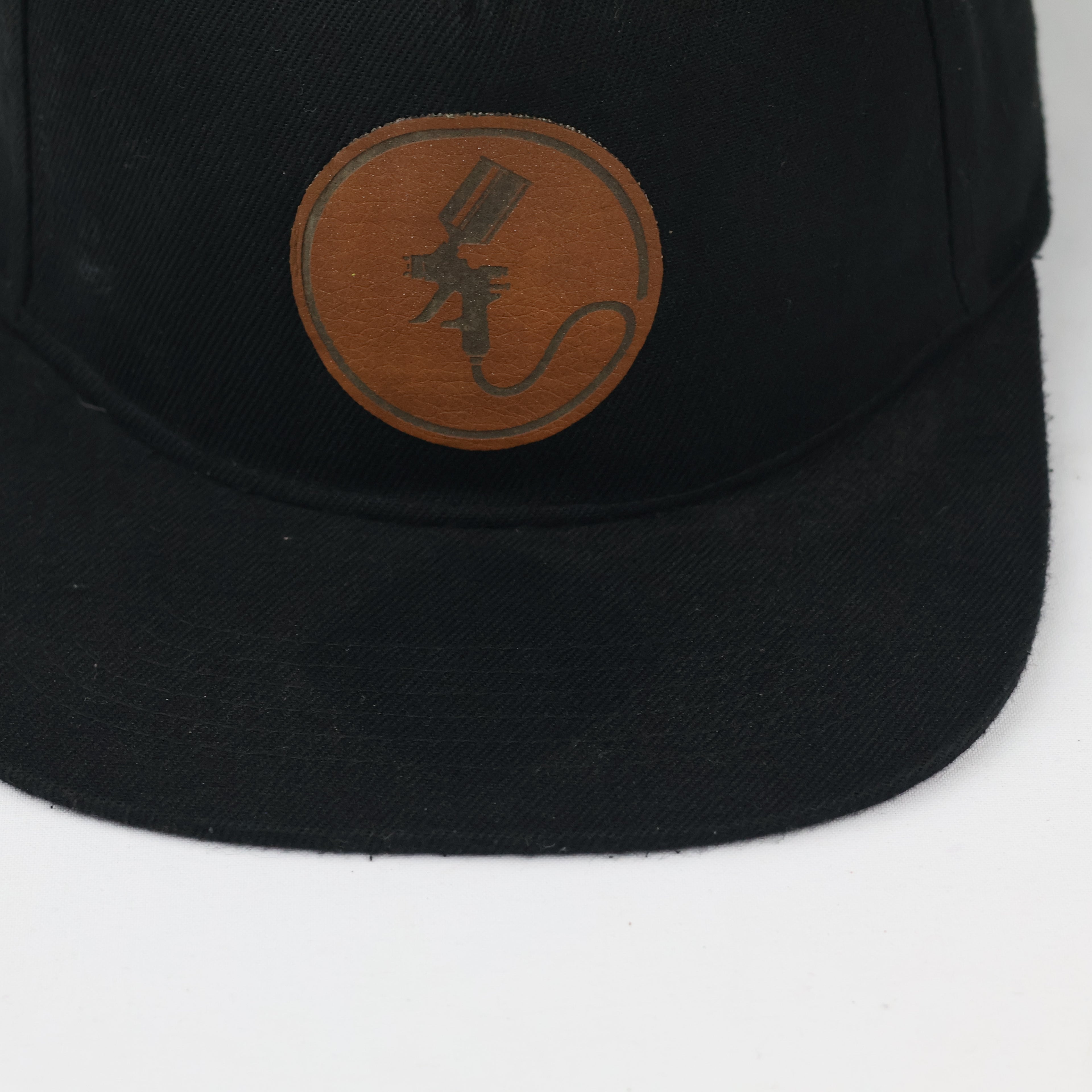 Vintage Style Beechfield Black Snapback - Engraved Leather Painter Cap