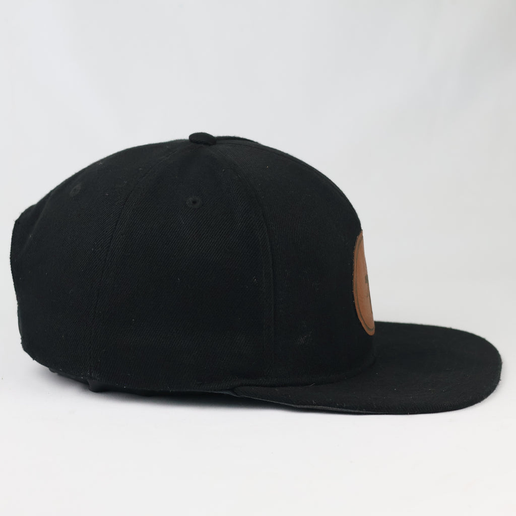 Vintage Style Beechfield Black Snapback - Engraved Leather Painter Cap