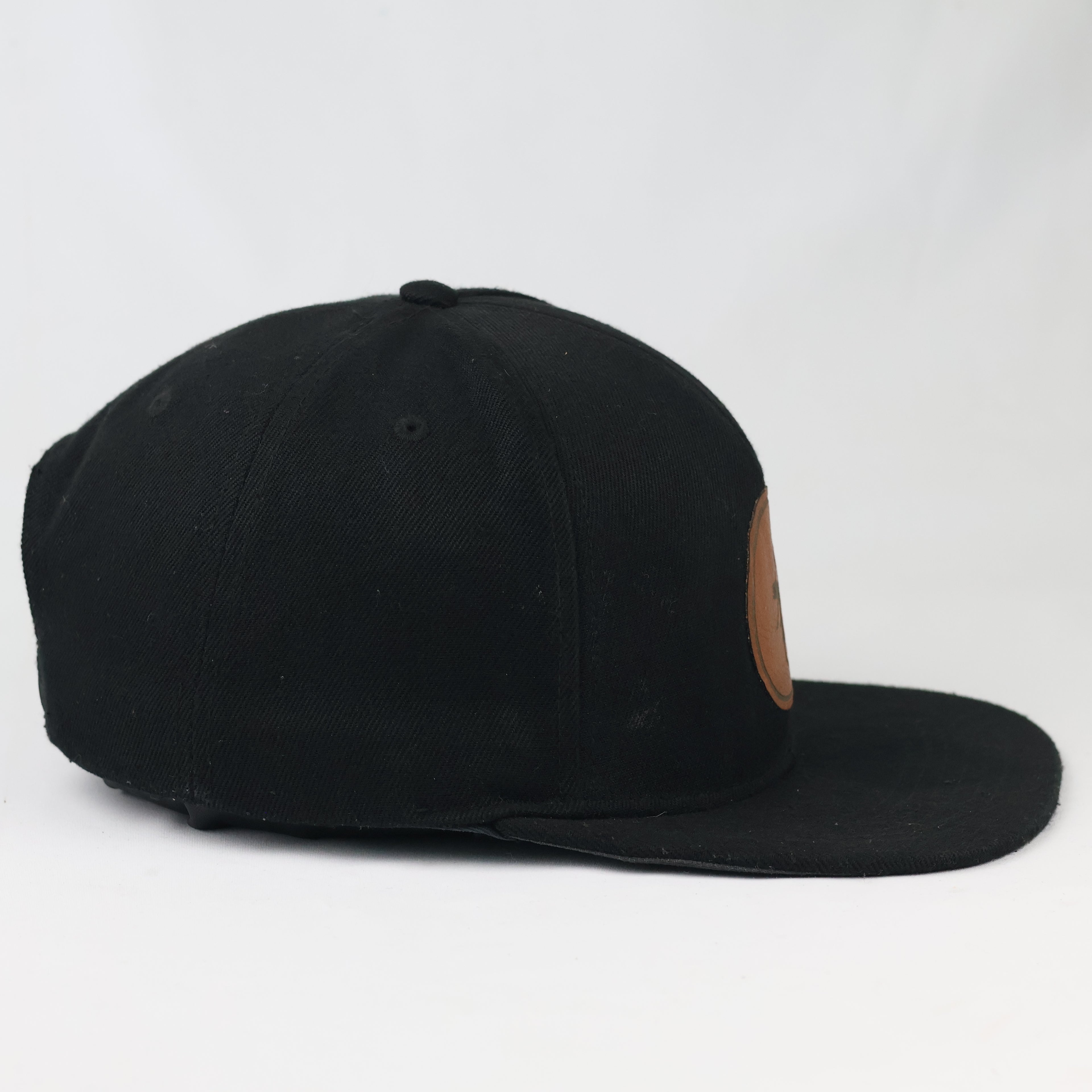 Vintage Style Beechfield Black Snapback - Engraved Leather Painter Cap