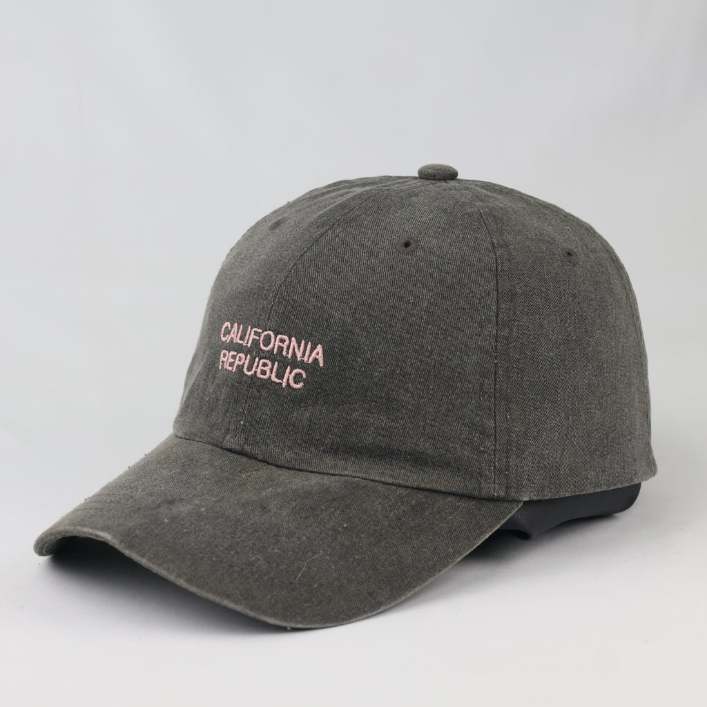 Vintage Style California Republic Baseball Hat - Charcoal Gray Pastel Pink Cap