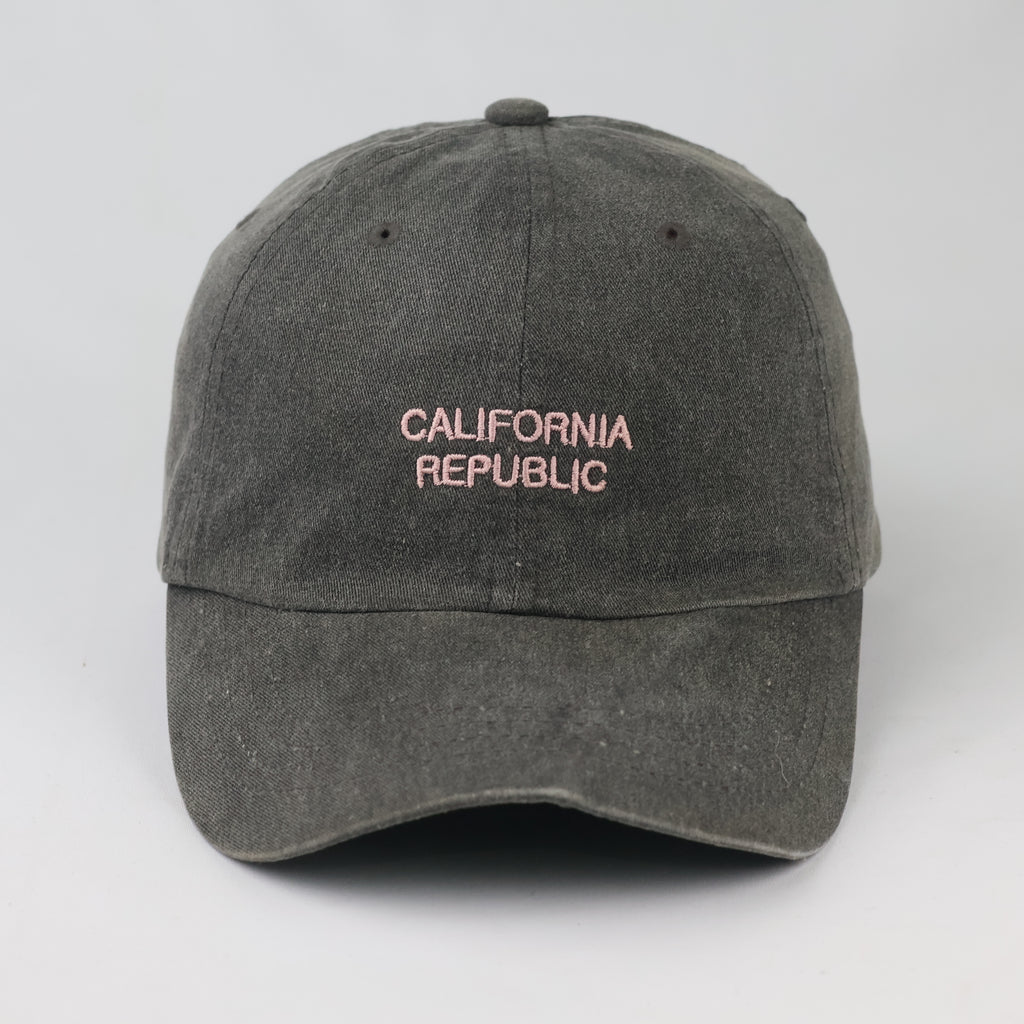 Vintage Style California Republic Baseball Hat - Charcoal Gray Pastel Pink Cap