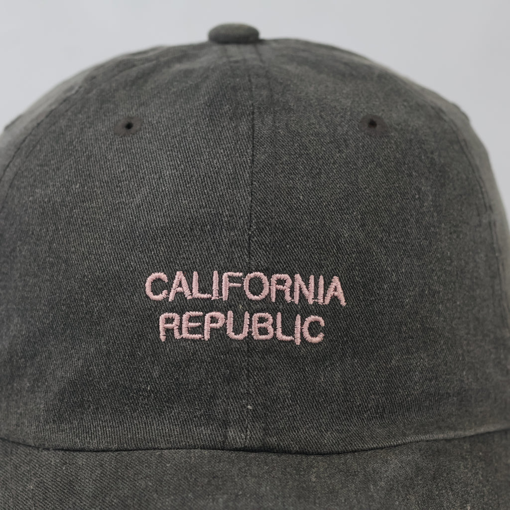 Vintage Style California Republic Baseball Hat - Charcoal Gray Pastel Pink Cap