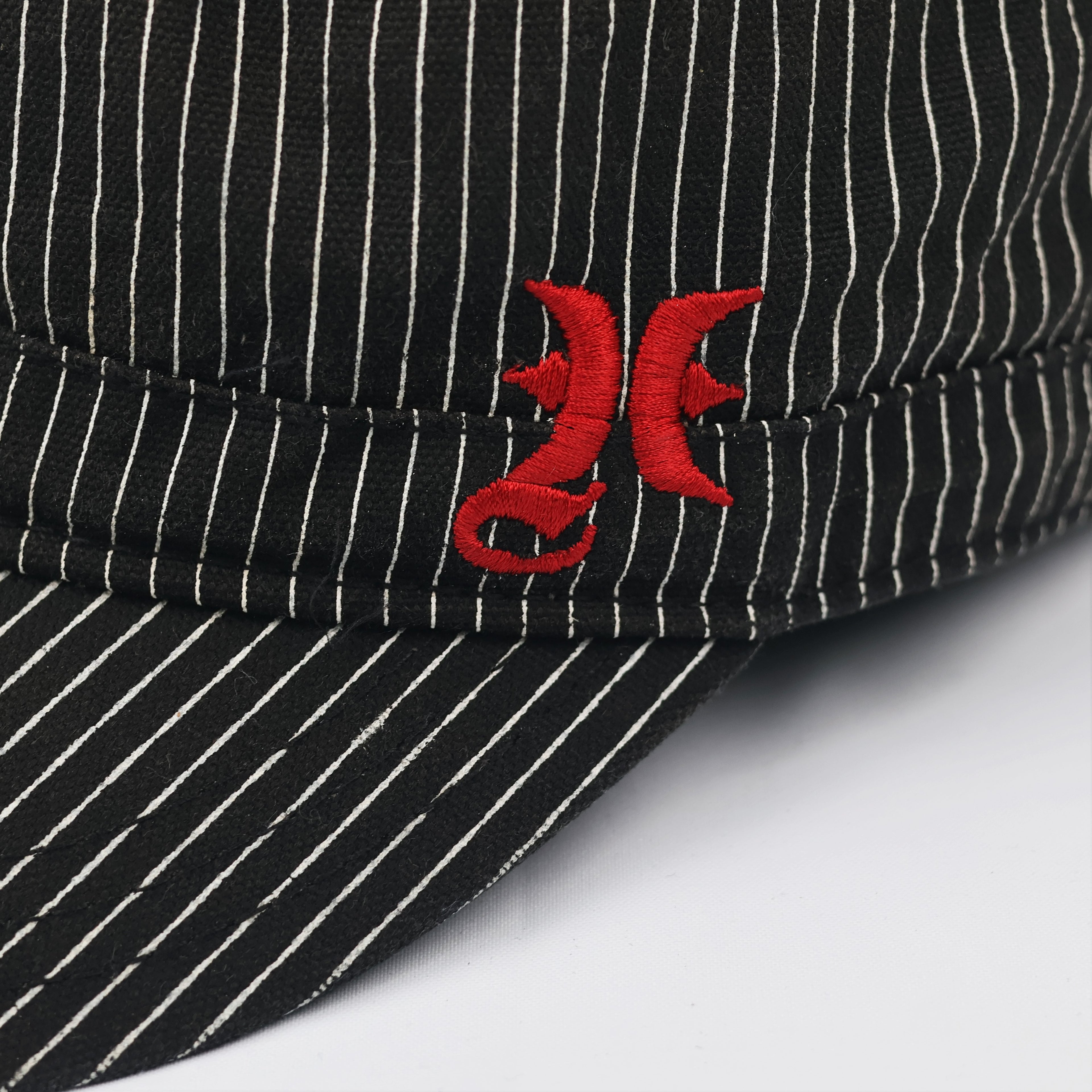 Vintage Hurley Pinstripe Thrifted Military Cap - Black & White Cadet Hat