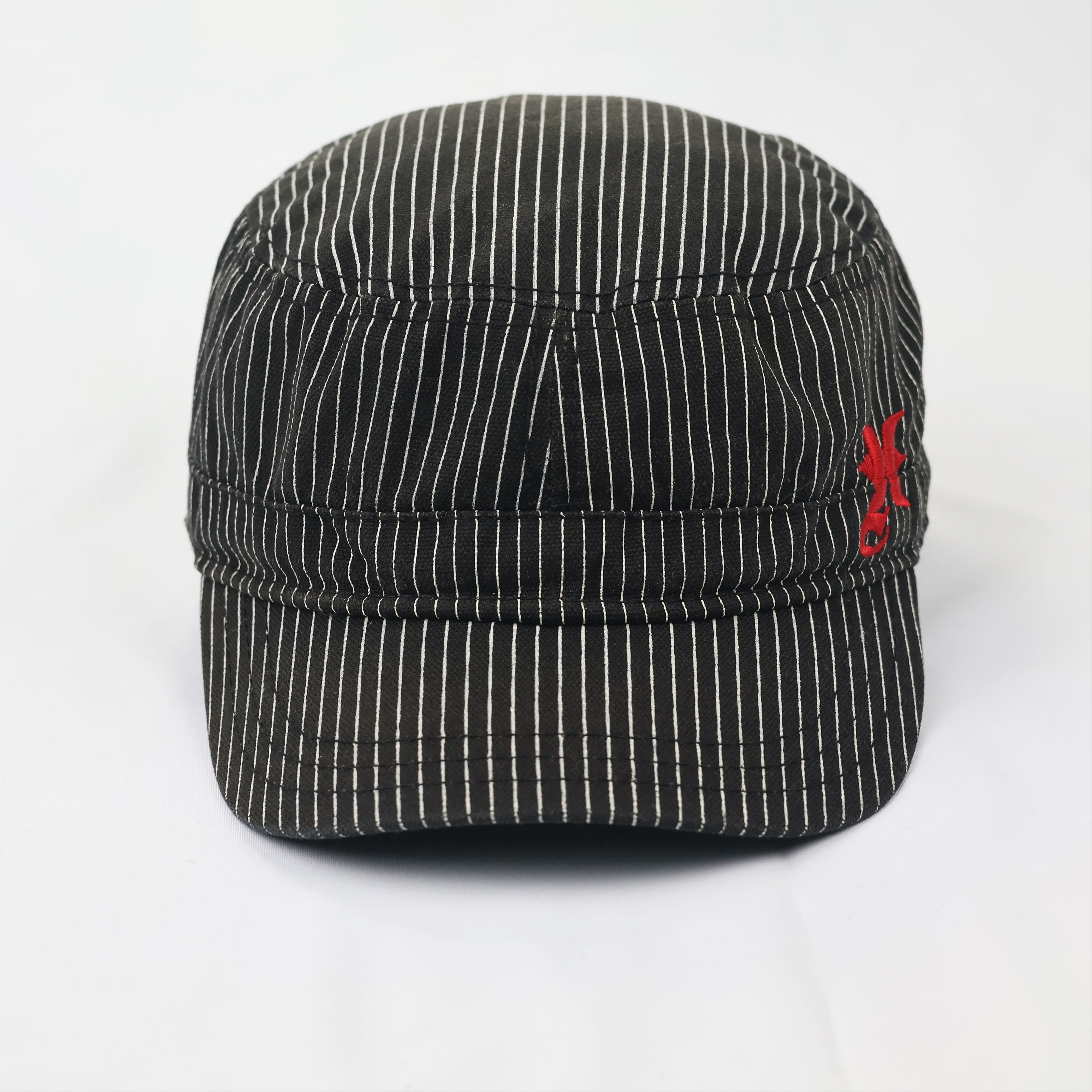 Vintage Hurley Pinstripe Thrifted Military Cap - Black & White Cadet Hat