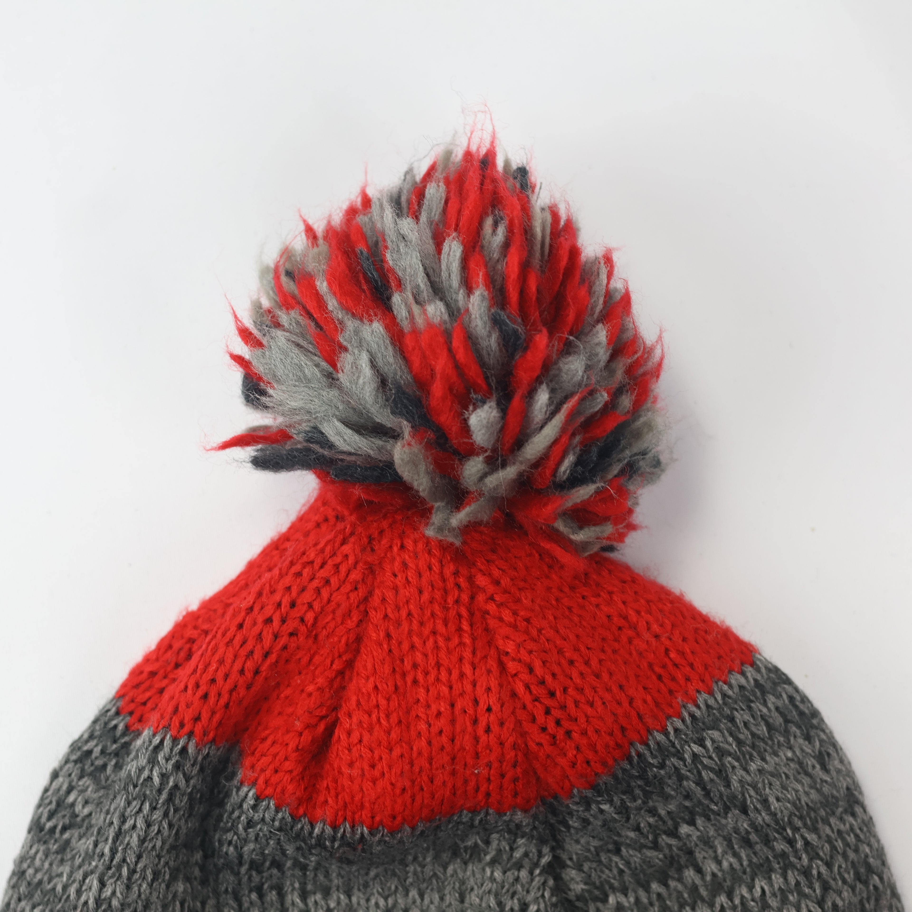 Kids Fleece Lined Winter Beanie | "Adventure Gear" Warm Pom Pom Hat | Grey & Red