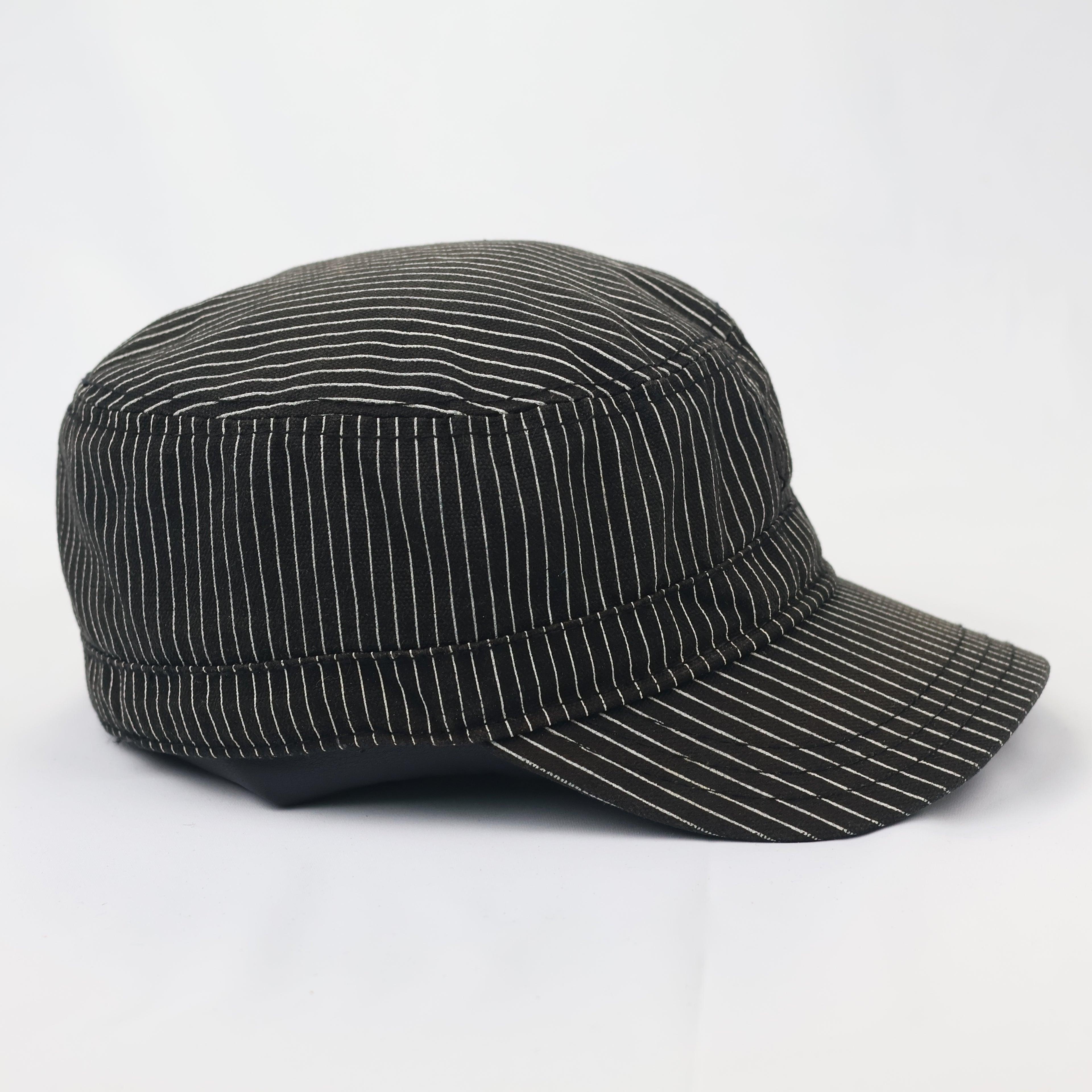 Vintage Hurley Pinstripe Thrifted Military Cap - Black & White Cadet Hat