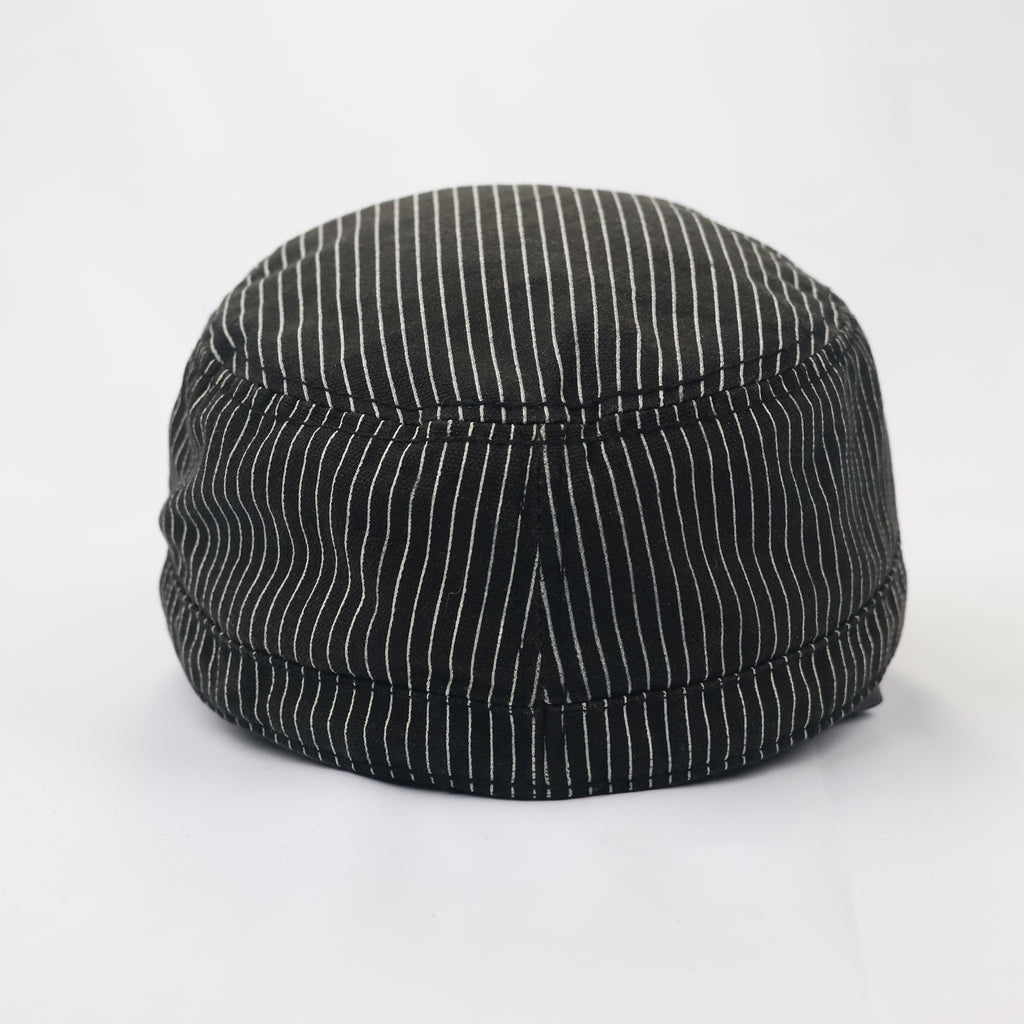 Vintage Hurley Pinstripe Thrifted Military Cap - Black & White Cadet Hat