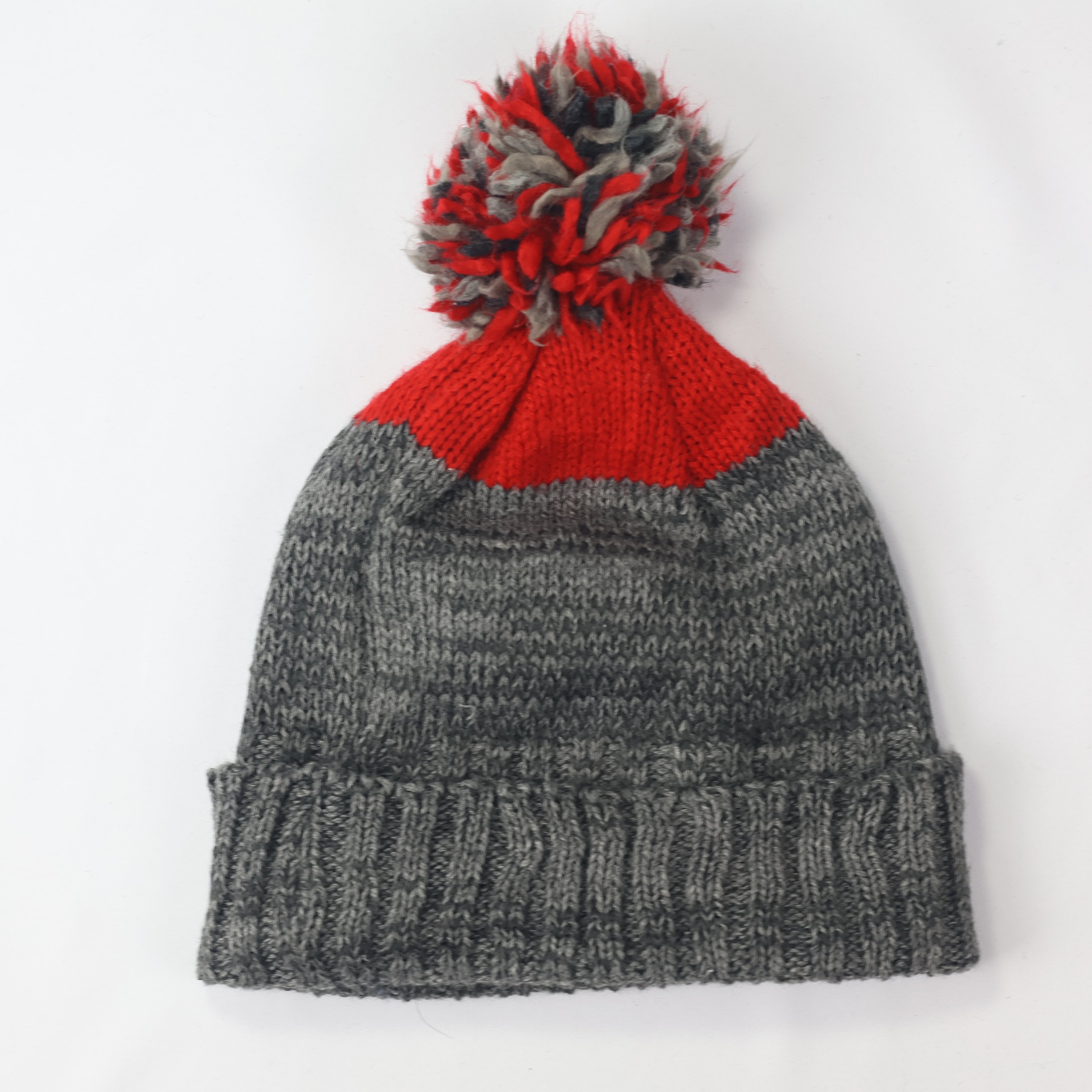 Kids Fleece Lined Winter Beanie | "Adventure Gear" Warm Pom Pom Hat | Grey & Red