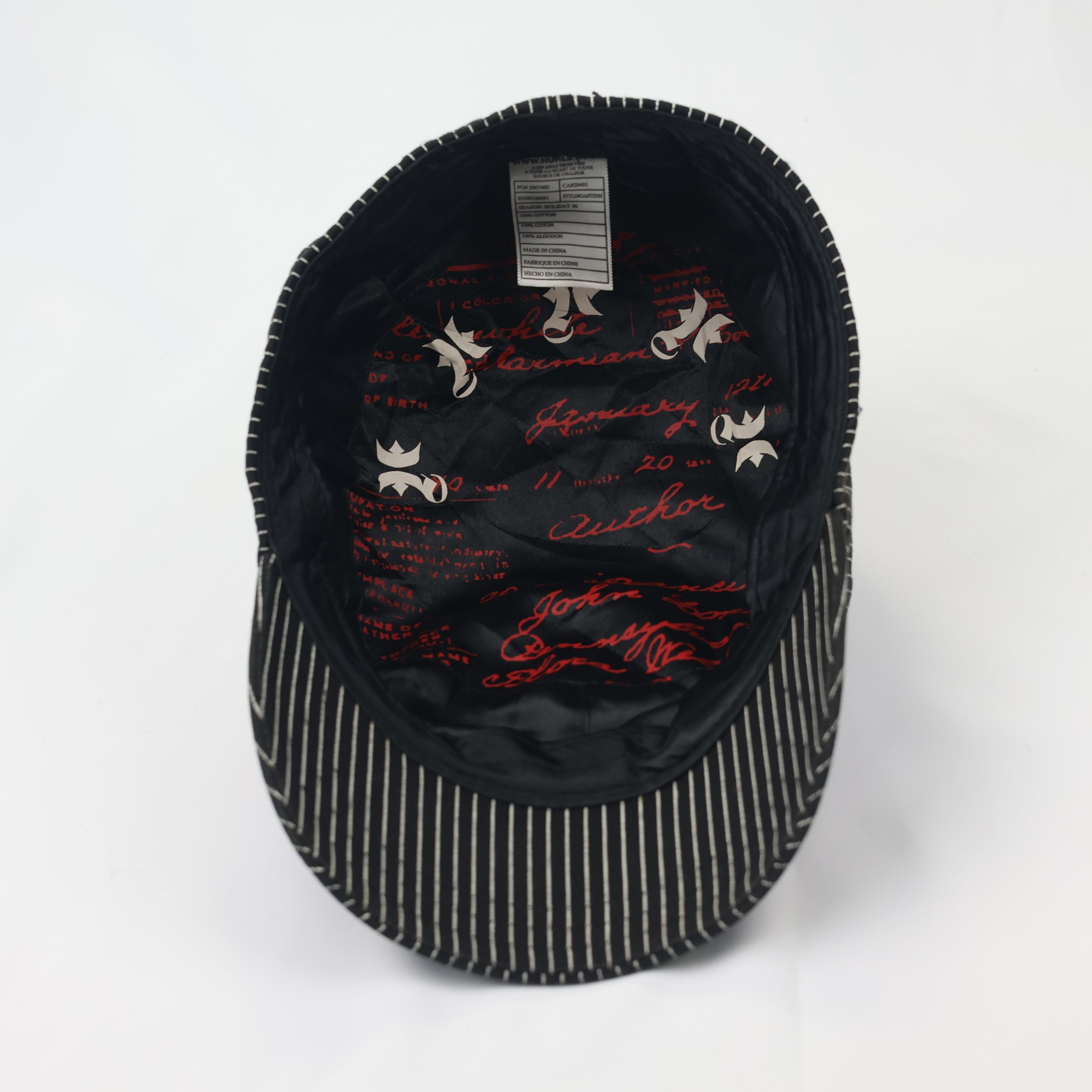 Vintage Hurley Pinstripe Thrifted Military Cap - Black & White Cadet Hat
