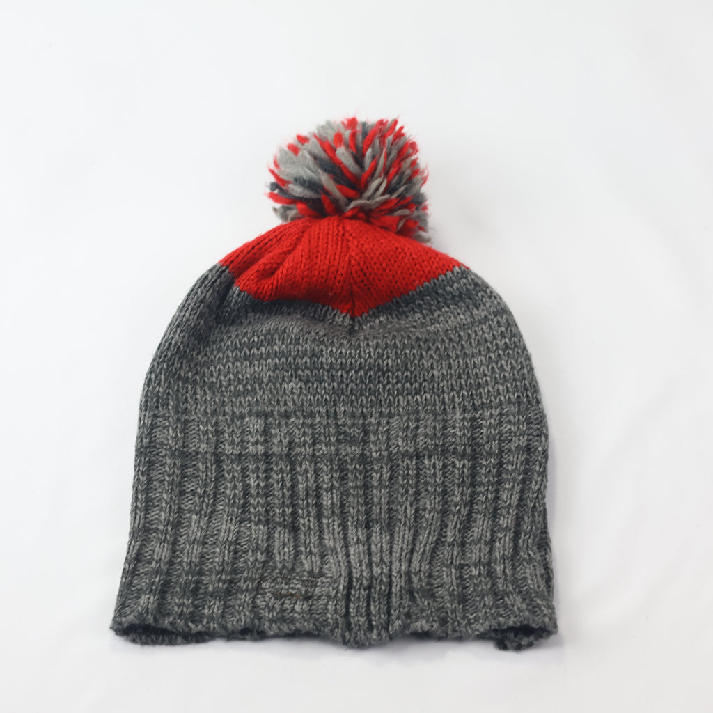 Kids Fleece Lined Winter Beanie | "Adventure Gear" Warm Pom Pom Hat | Grey & Red