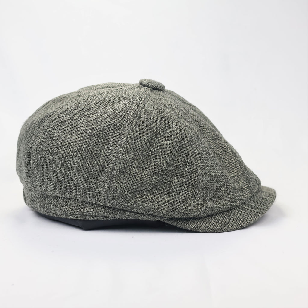 Grey Textured Newsboy Cap - Vintage Style 8-Panel Baker Boy Hat