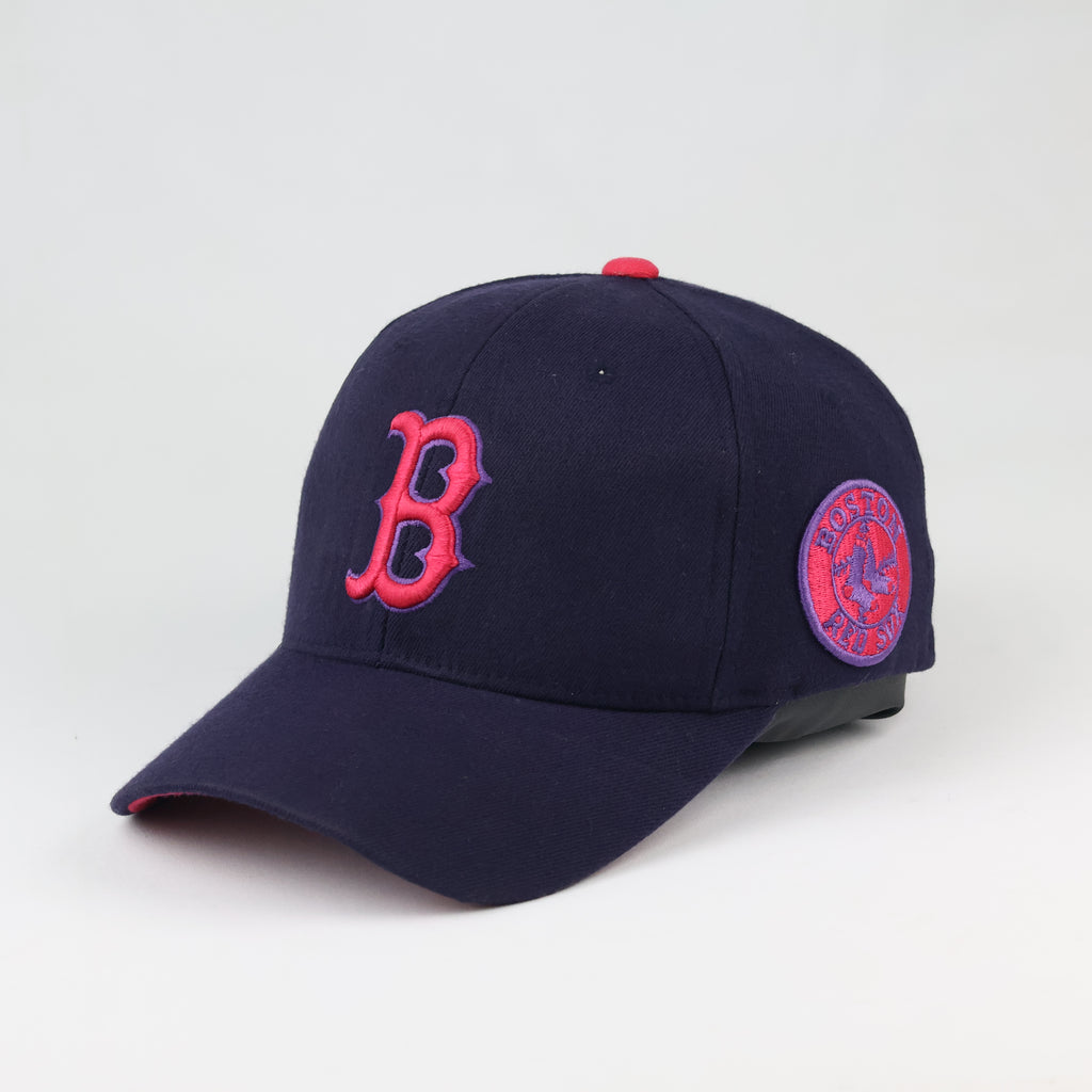 Vintage Boston Red Sox Baseball Cap - MLB Navy/Pink Fitted Thrifted  Hat