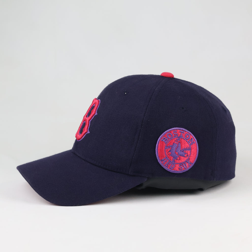 Vintage Boston Red Sox Baseball Cap - MLB Navy/Pink Fitted Thrifted  Hat