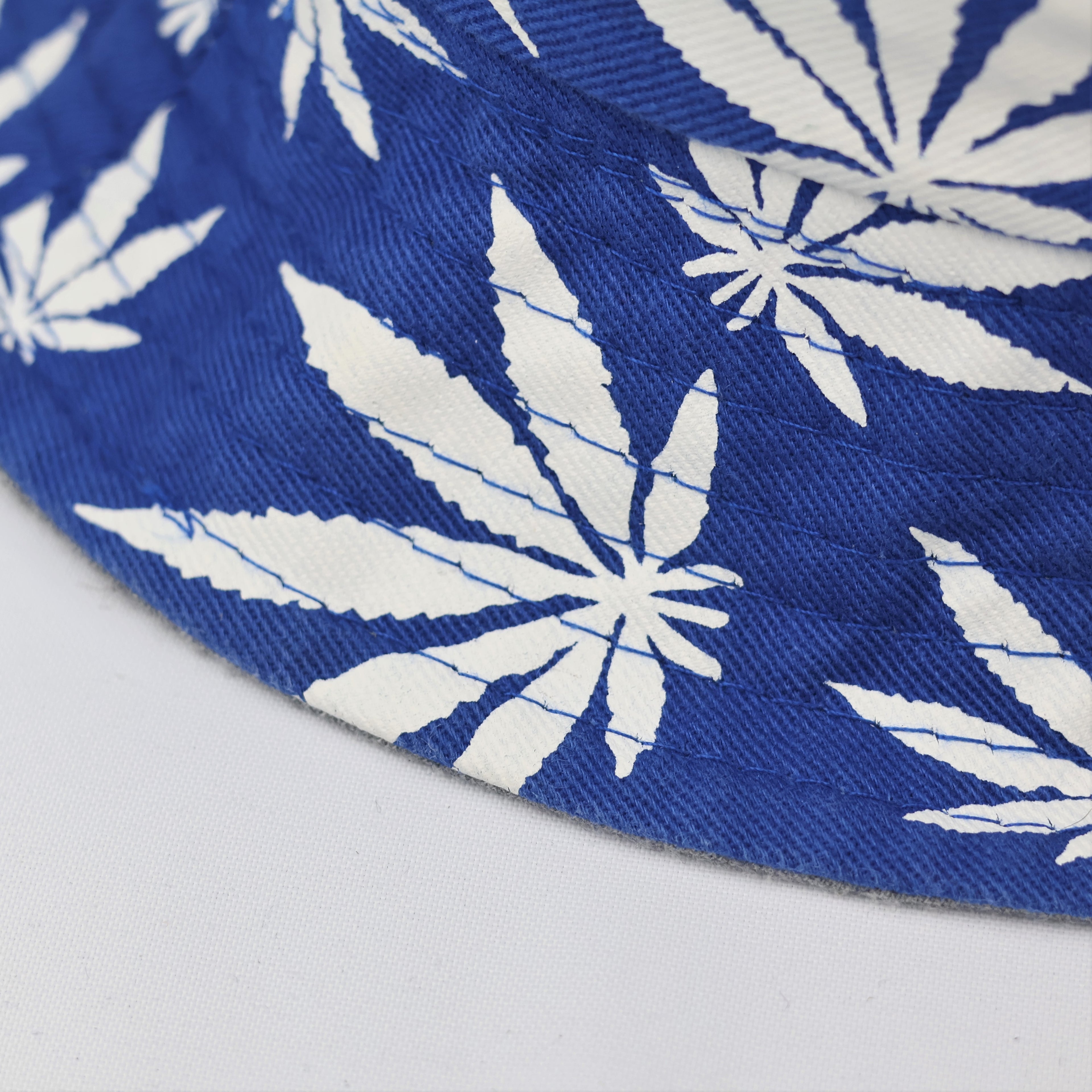 Reversible Blue Marijuana Leaf Bucket Hat - 2-in-1 Summer Festival Sun Hat