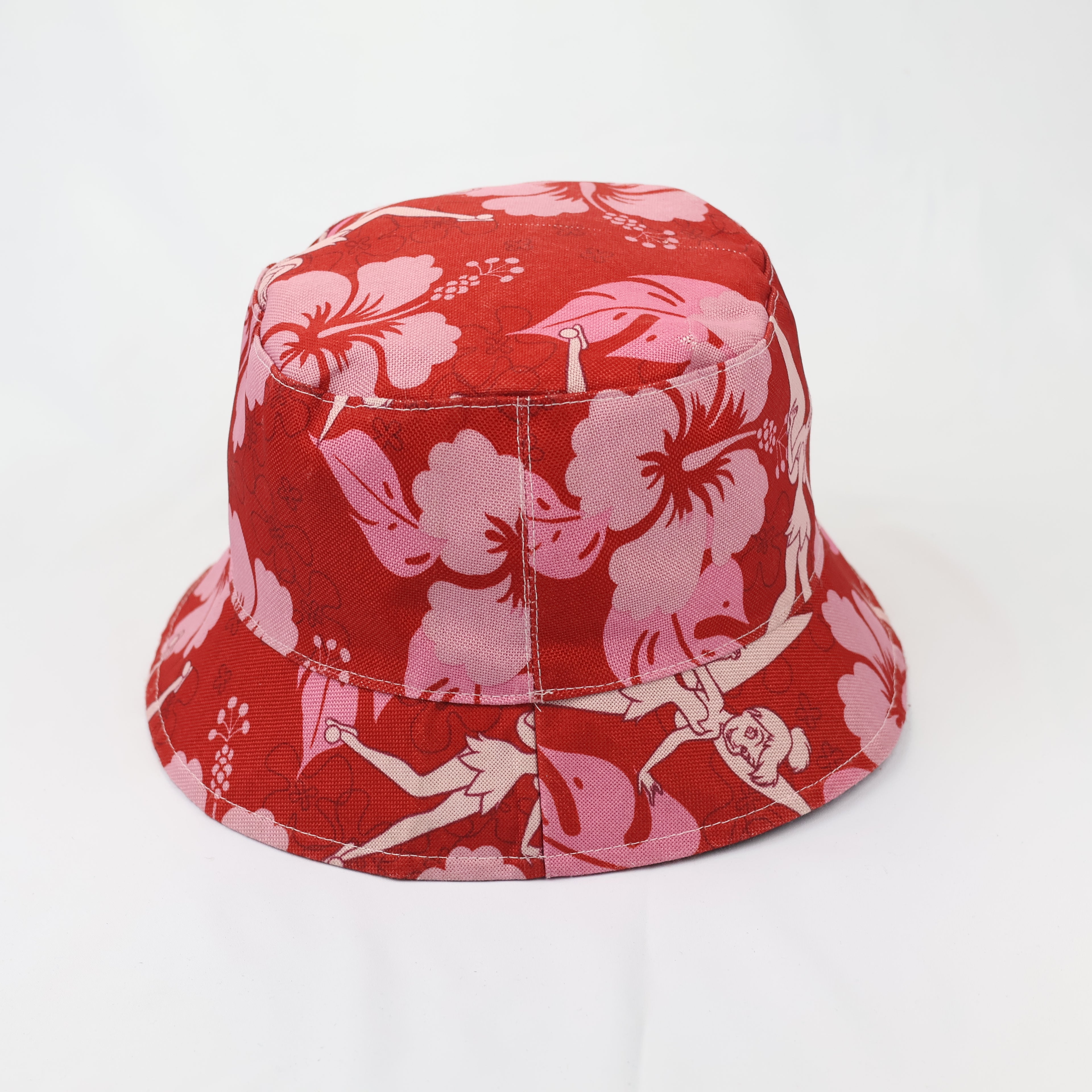 Official Disney Parks Tinker Bell Thrifted Waterproof Bucket Hat – Red Hibiscus Floral Cap