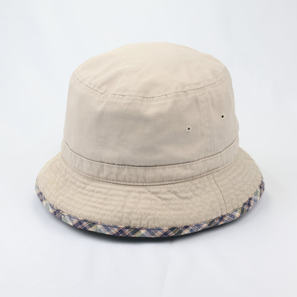 Golilla Vintage Beige Bucket Thrifted Hat - Plaid Brim Sun Hat with Dragon Logo