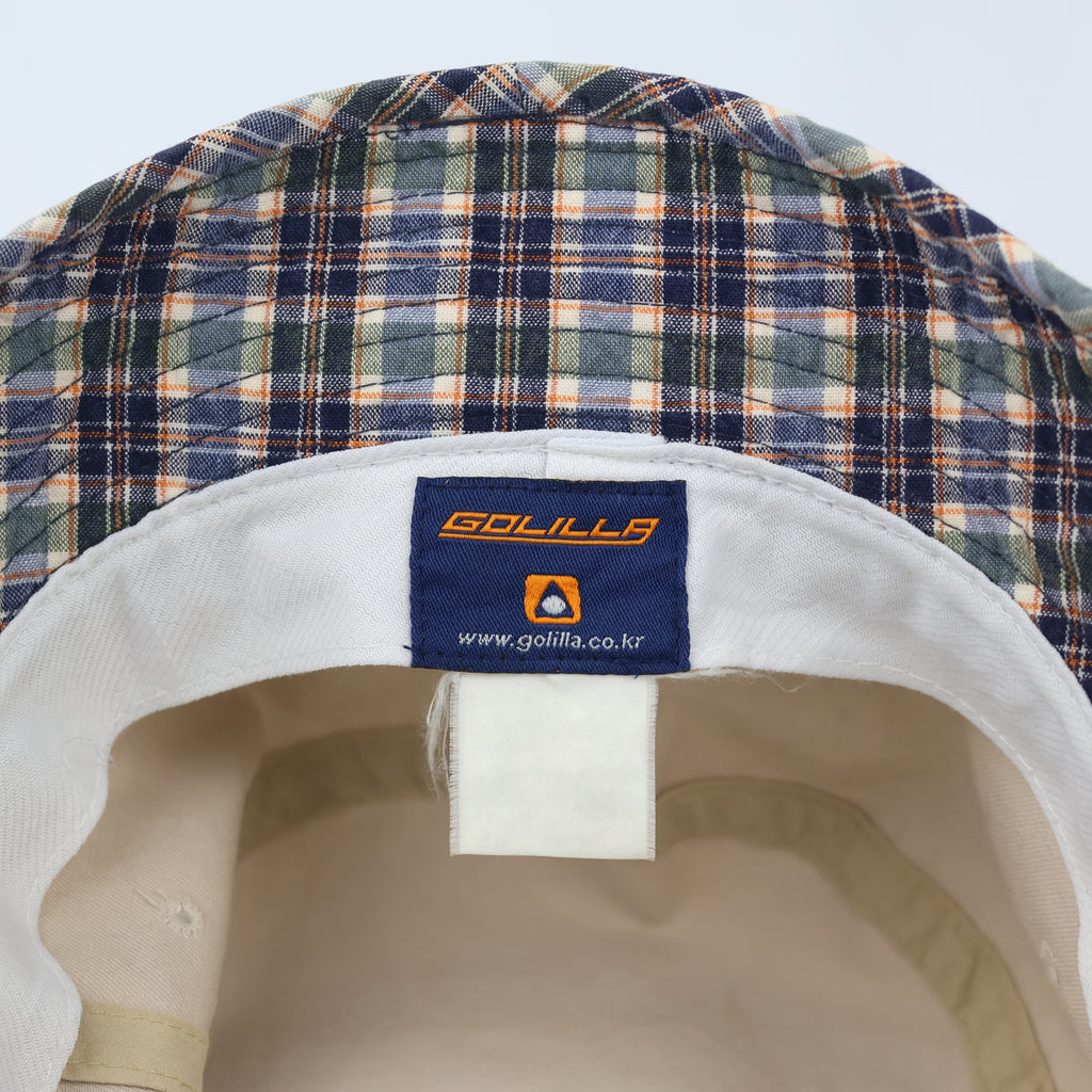 Golilla Vintage Beige Bucket Thrifted Hat - Plaid Brim Sun Hat with Dragon Logo