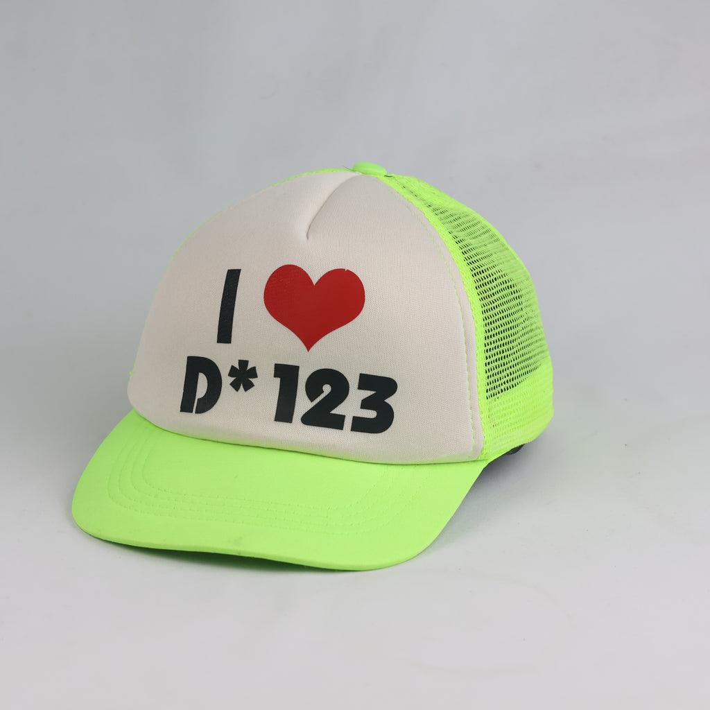 Thrifted "I Heart D* 123" Neon Green Graphic Trucker Hat  (56-58 cm) | 10757