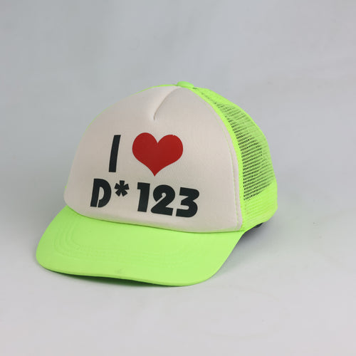 Thrifted "I Heart D* 123" Neon Green Graphic Trucker Hat  (56-58 cm) | 10757