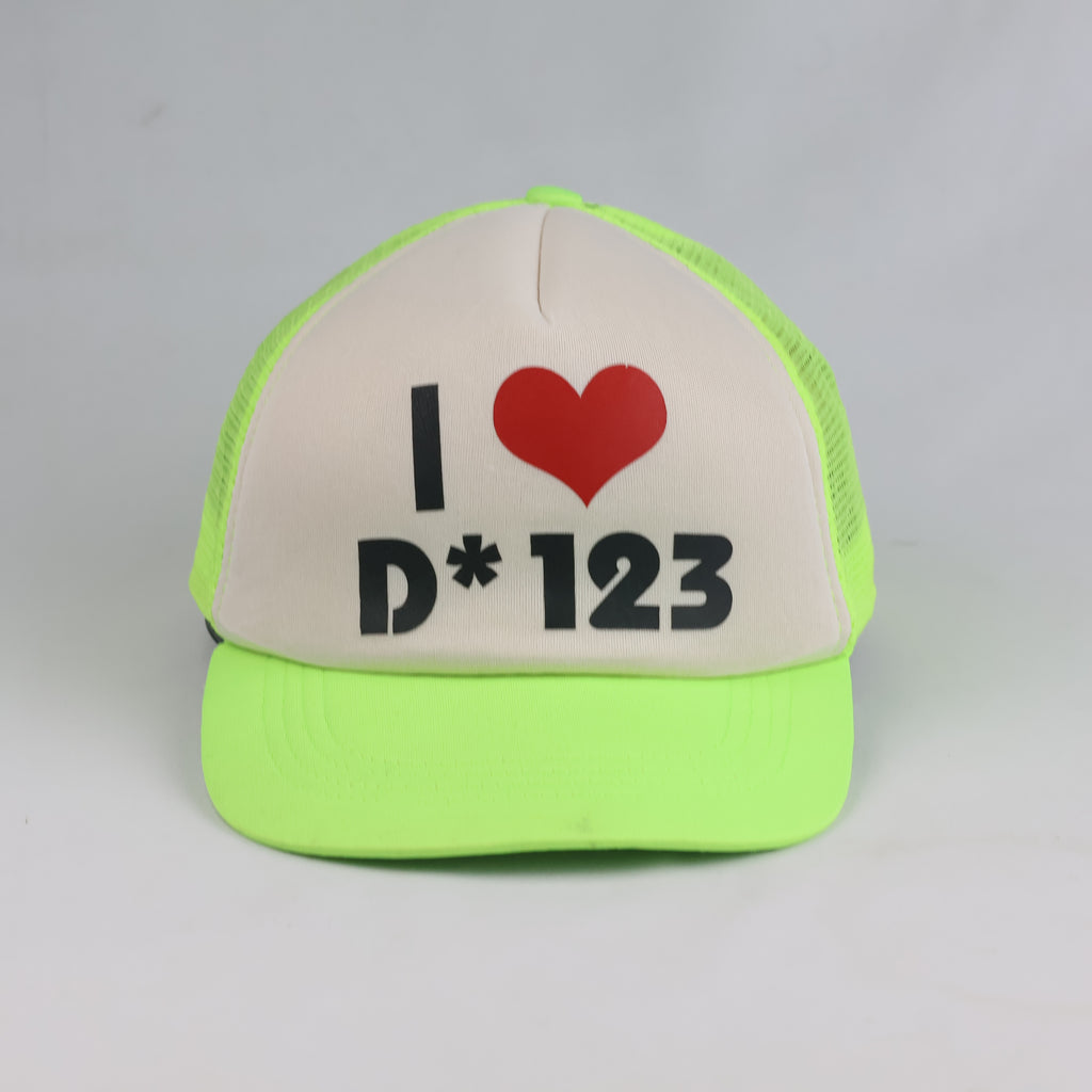 Thrifted "I Heart D* 123" Neon Green Graphic Trucker Hat  (56-58 cm) | 10757