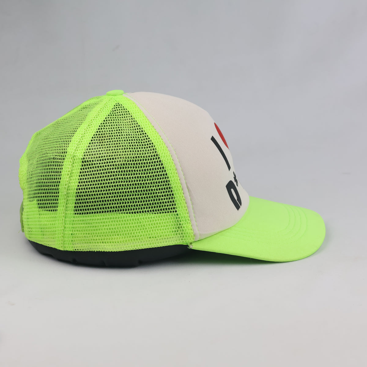 Thrifted "I Heart D* 123" Neon Green Graphic Trucker Hat  (56-58 cm) | 10757