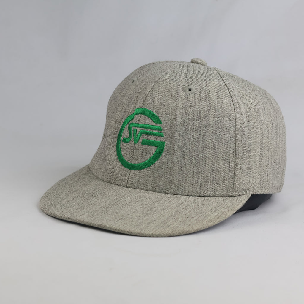 Grey Acrylic Wool Blend Fitted Cap – Green Letter Logo Stretch Hat (58-60cm) | 10622