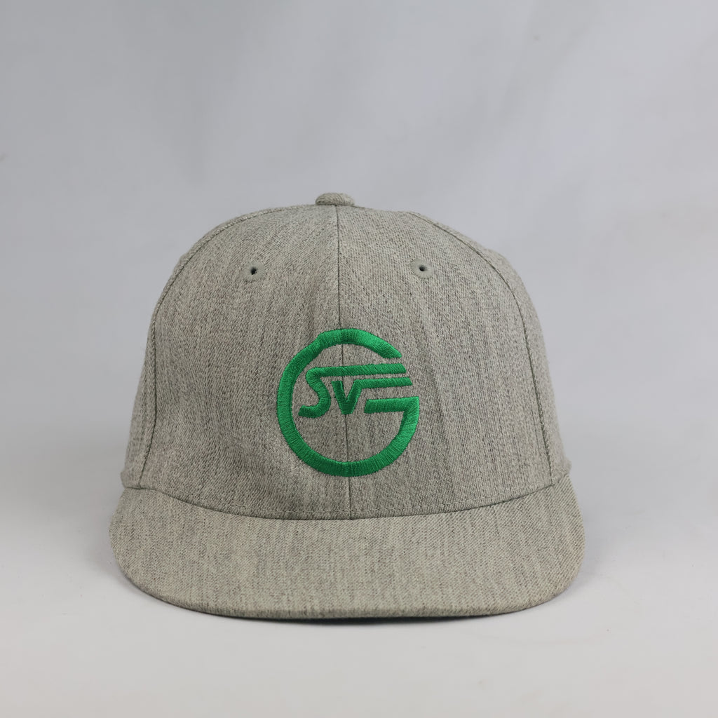 Grey Acrylic Wool Blend Fitted Cap – Green Letter Logo Stretch Hat (58-60cm) | 10622