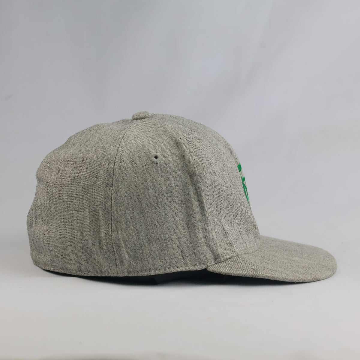 Grey Acrylic Wool Blend Fitted Cap – Green Letter Logo Stretch Hat (58-60cm) | 10622