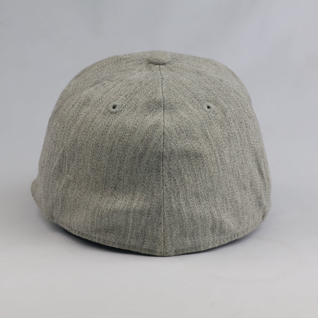 Grey Acrylic Wool Blend Fitted Cap – Green Letter Logo Stretch Hat (58-60cm) | 10622